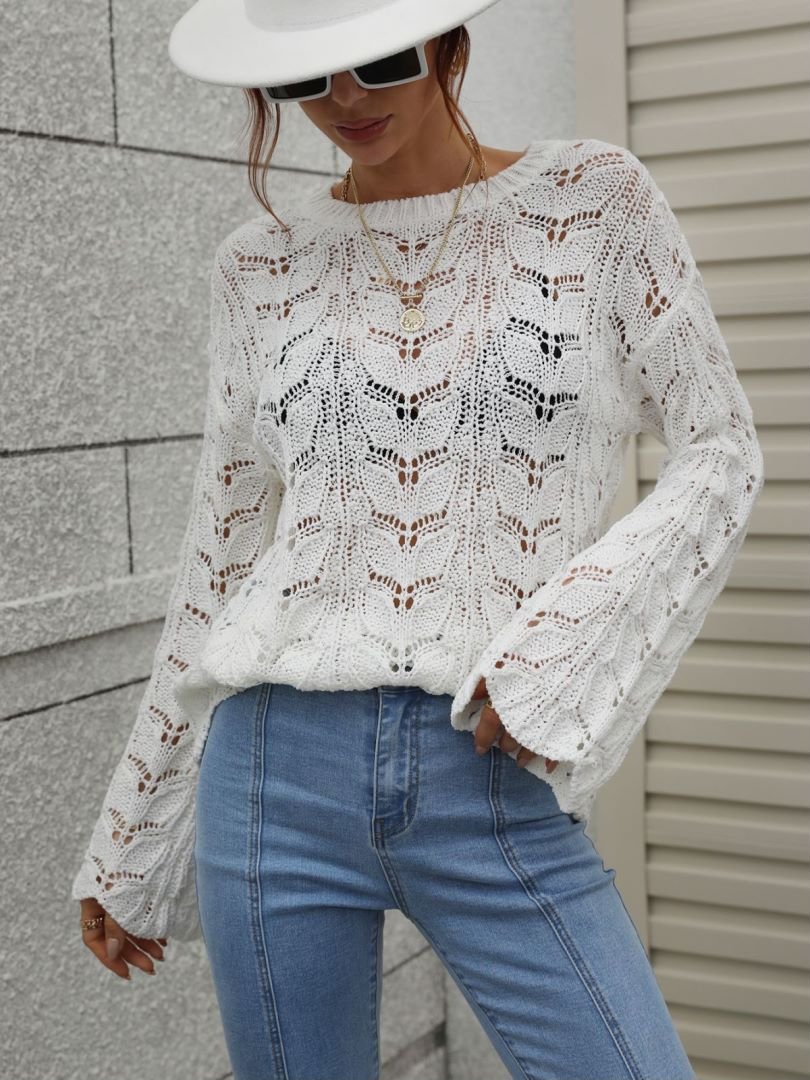 Openwork Dropped Shoulder Knit Top - Mervyns