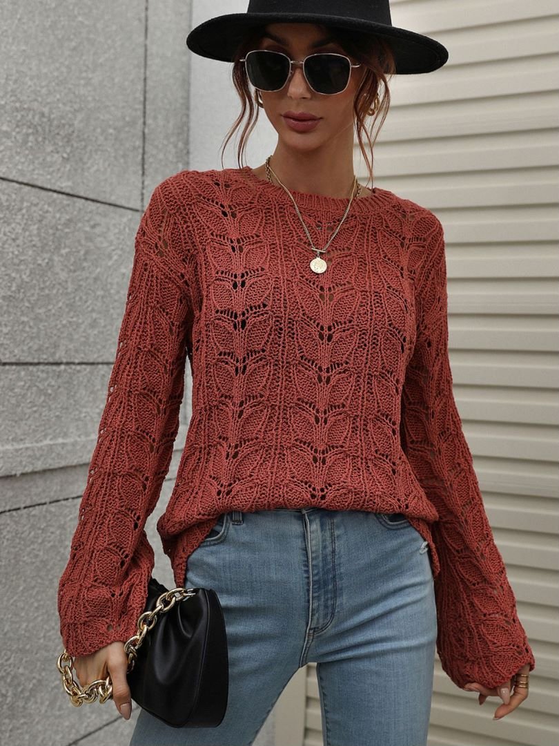 Openwork Dropped Shoulder Knit Top - Mervyns