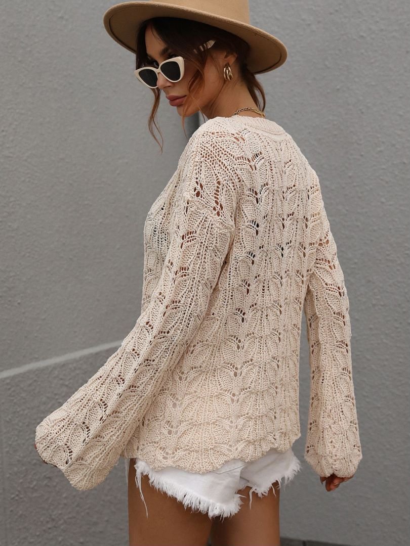 Openwork Dropped Shoulder Knit Top - Mervyns