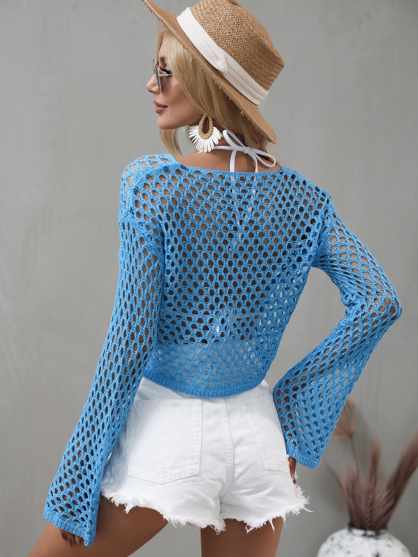 Openwork Flare Sleeve Cropped Cover Up - Mervyns