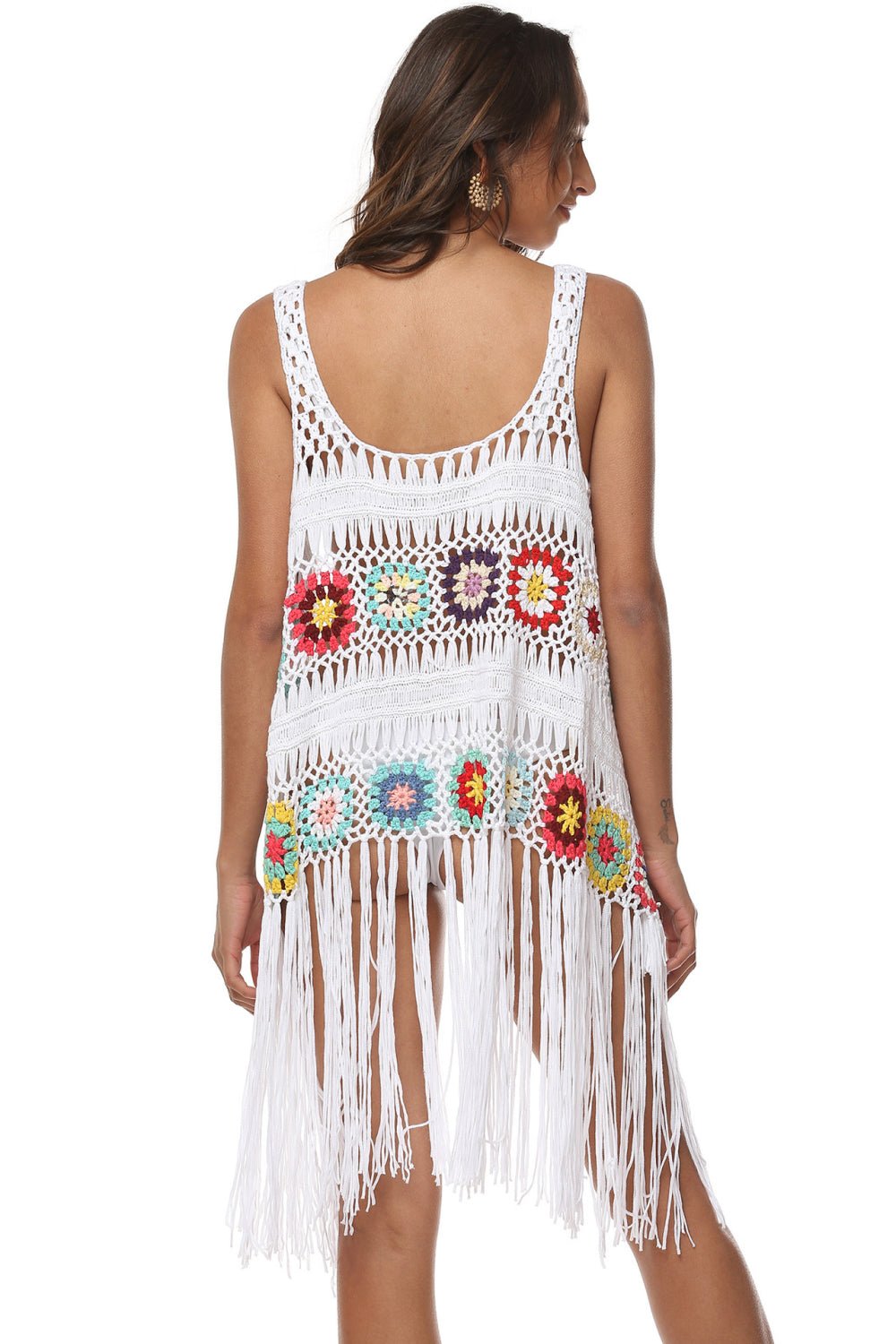 Openwork Fringe Detail Embroidery Sleeveless Cover - Up - Mervyns