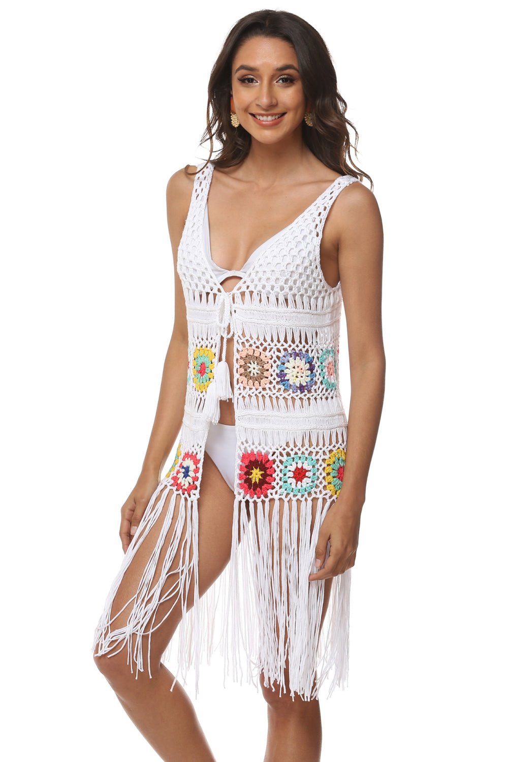 Openwork Fringe Detail Embroidery Sleeveless Cover - Up - Mervyns