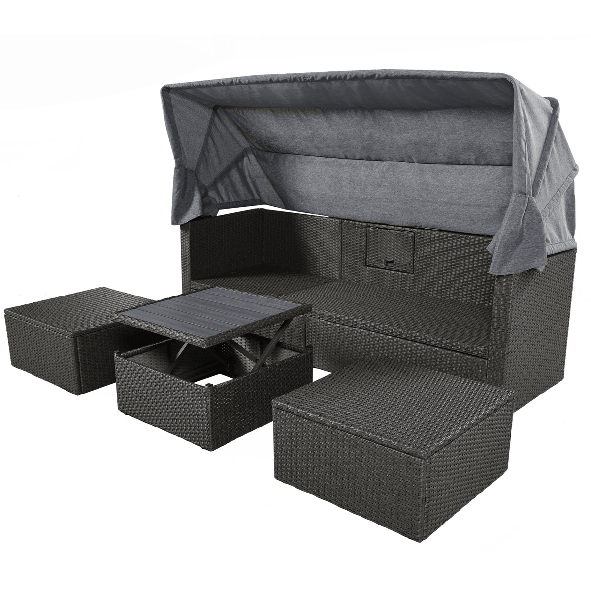 Outdoor Patio Rectangle Daybed with Retractable Canopy Wicker Sectional Seating - Mervyns