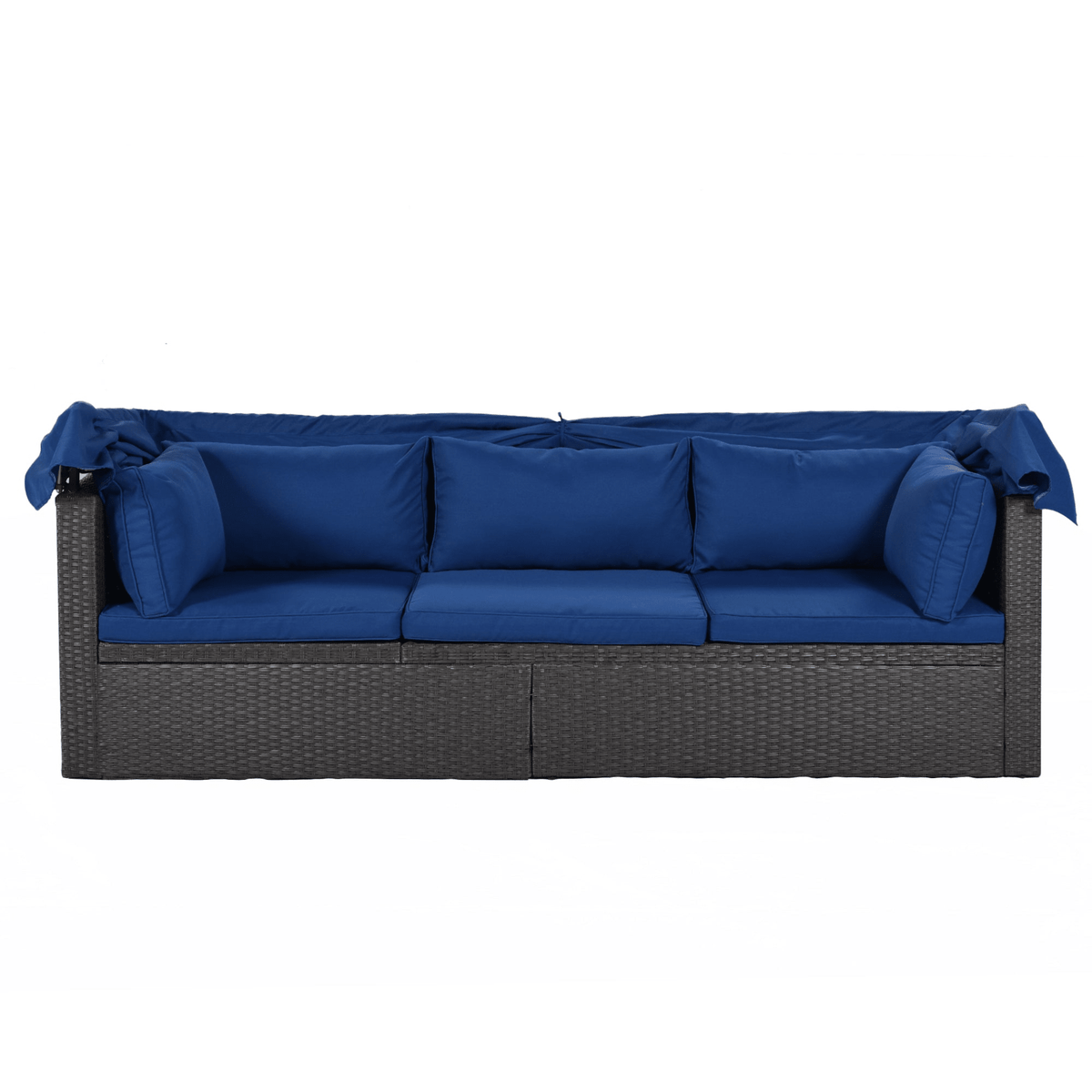 Outdoor Patio Rectangle Daybed with Retractable Canopy Wicker Sectional Seating - Mervyns