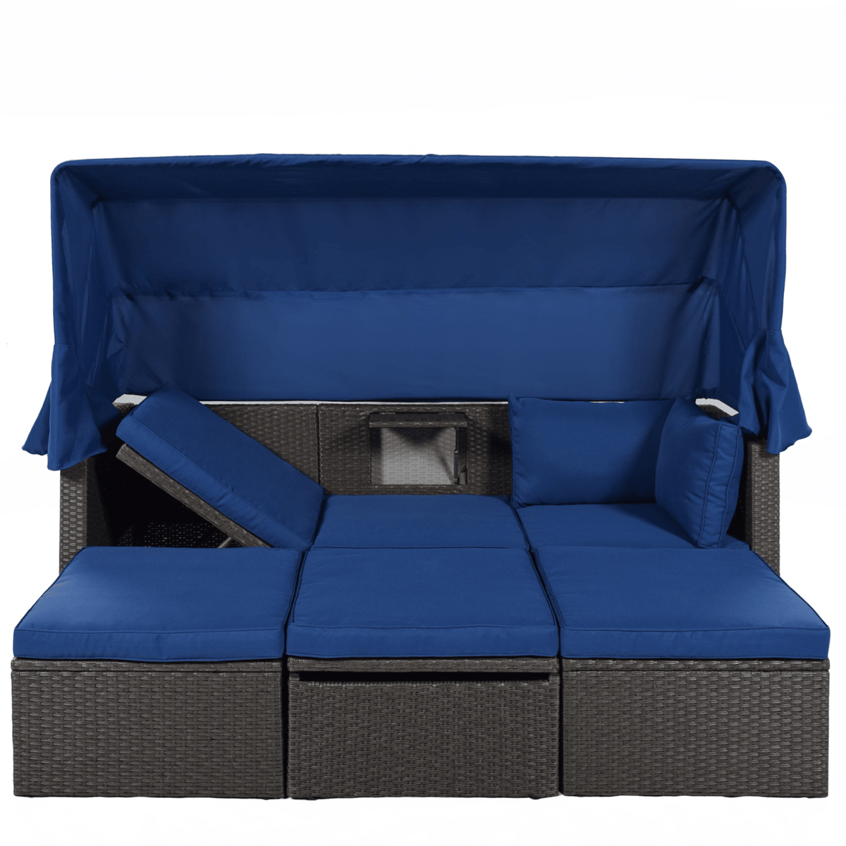 Outdoor Patio Rectangle Daybed with Retractable Canopy Wicker Sectional Seating - Mervyns
