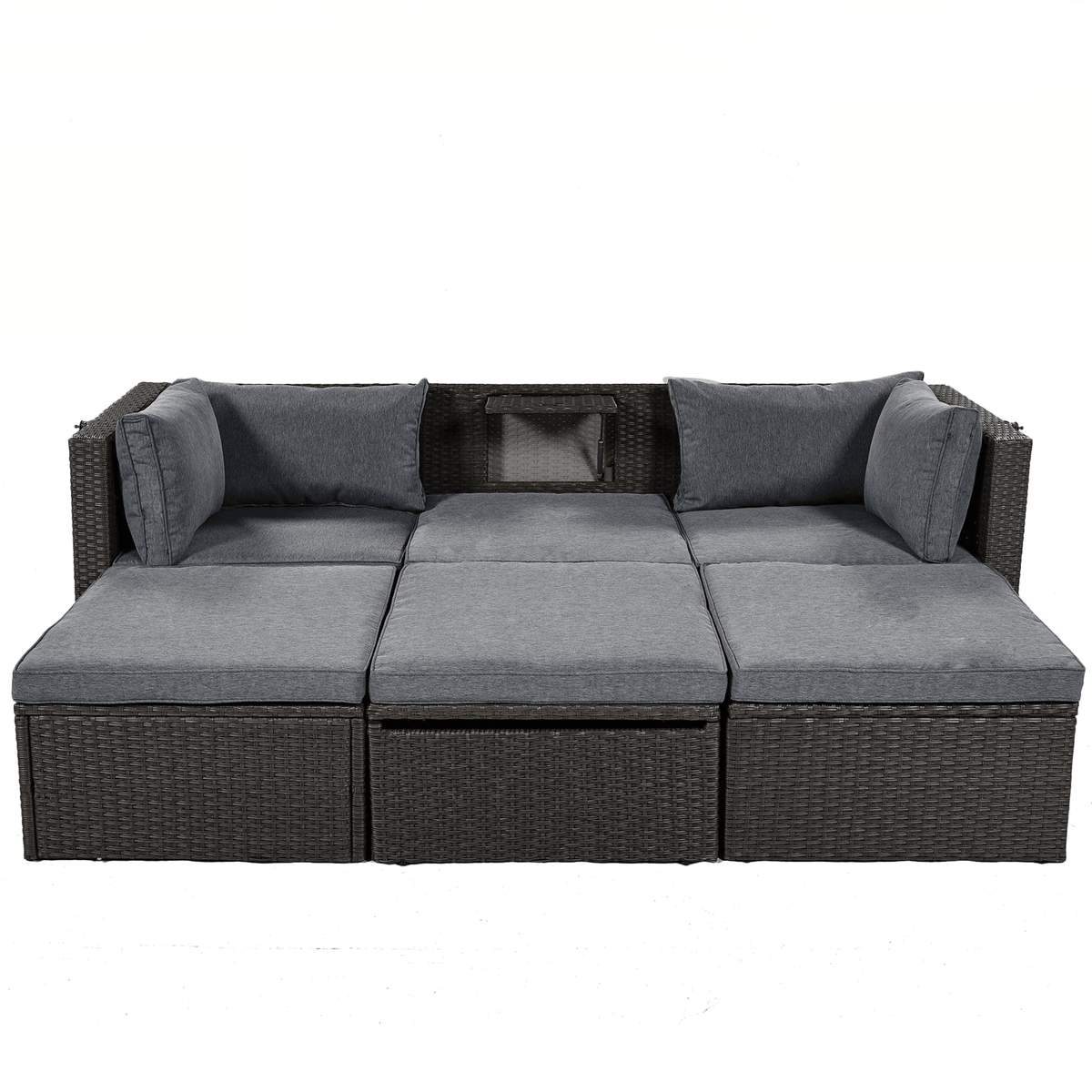 Outdoor Patio Rectangle Daybed with Retractable Canopy Wicker Sectional Seating - Mervyns