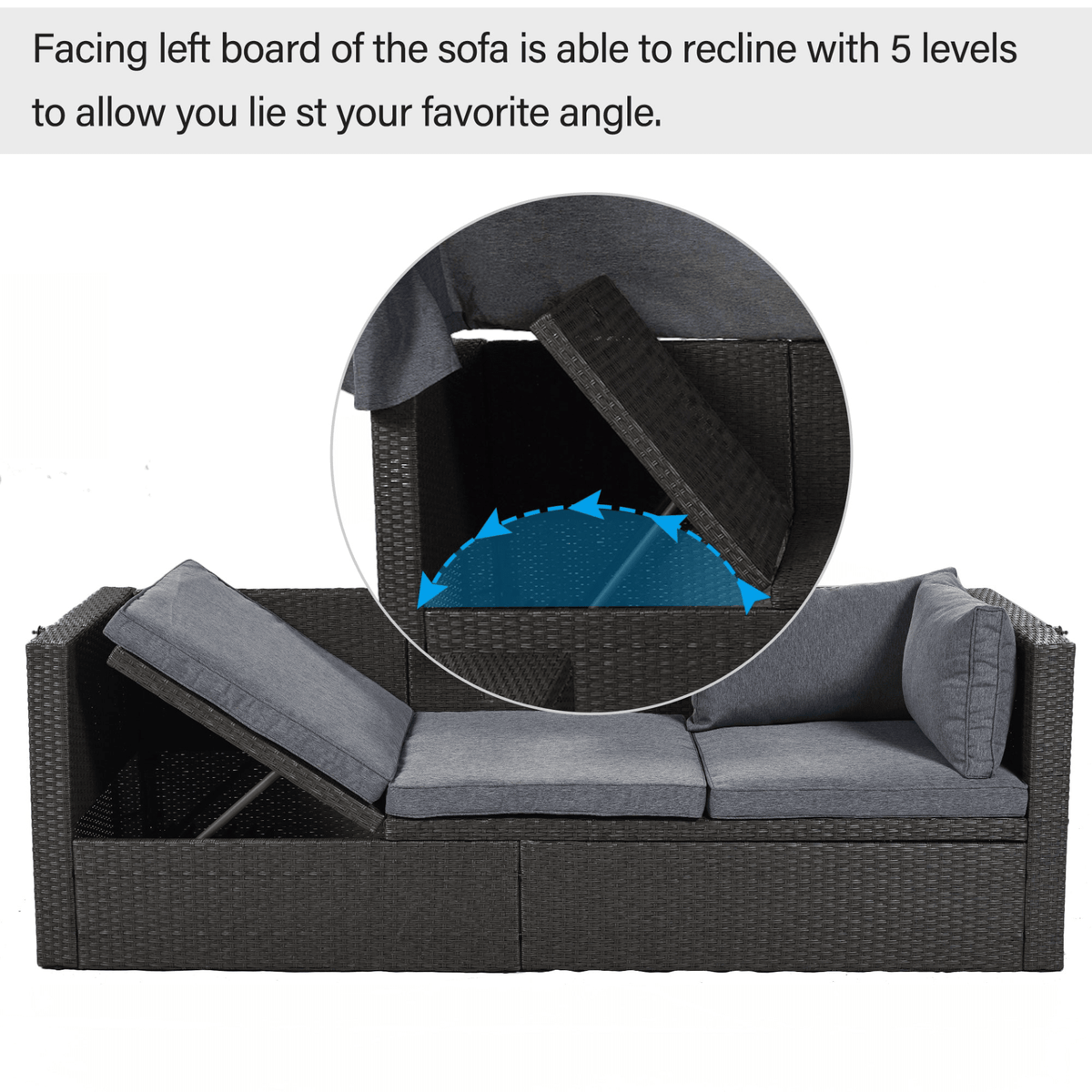 Outdoor Patio Rectangle Daybed with Retractable Canopy Wicker Sectional Seating - Mervyns