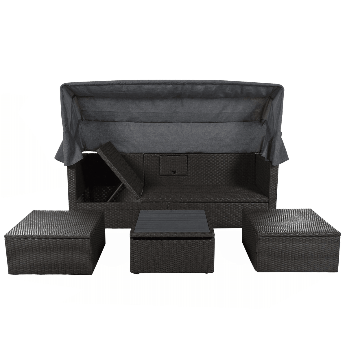 Outdoor Patio Rectangle Daybed with Retractable Canopy Wicker Sectional Seating - Mervyns
