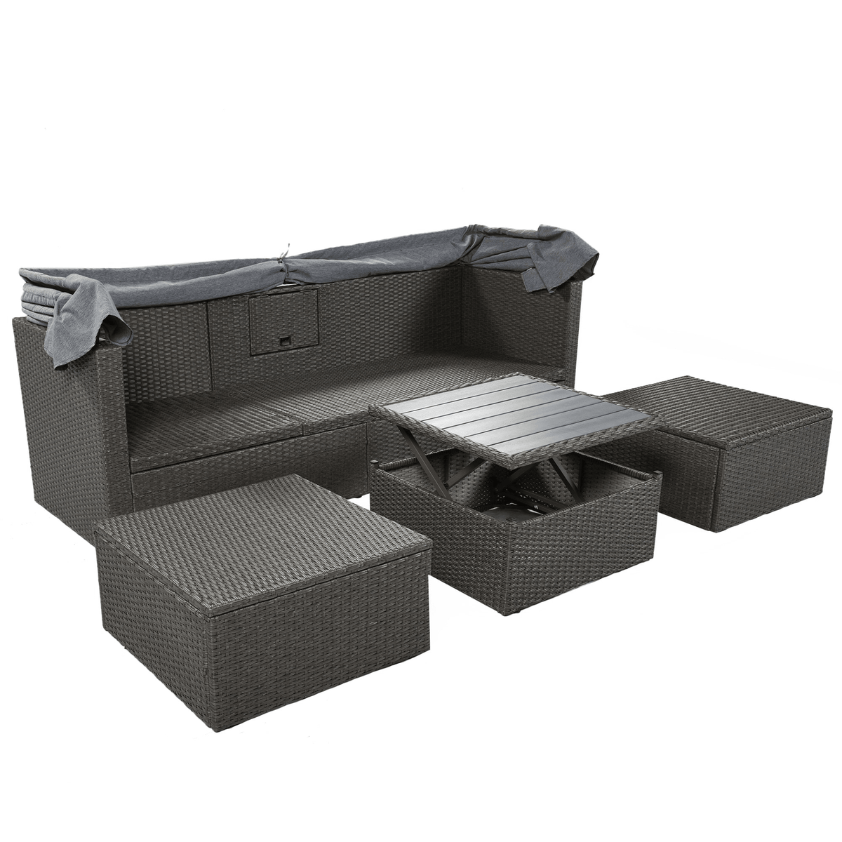 Outdoor Patio Rectangle Daybed with Retractable Canopy Wicker Sectional Seating - Mervyns