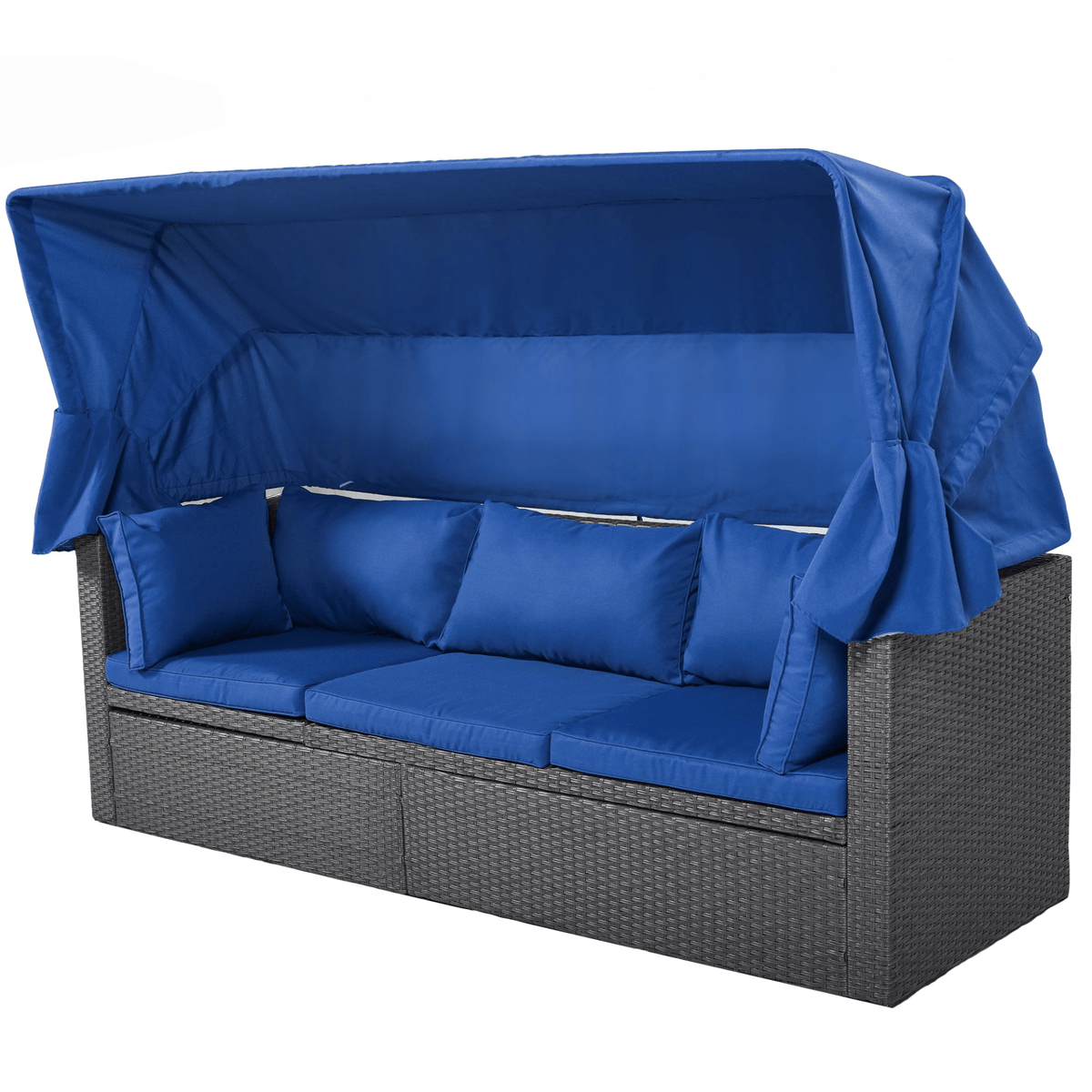 Outdoor Patio Rectangle Daybed with Retractable Canopy Wicker Sectional Seating - Mervyns