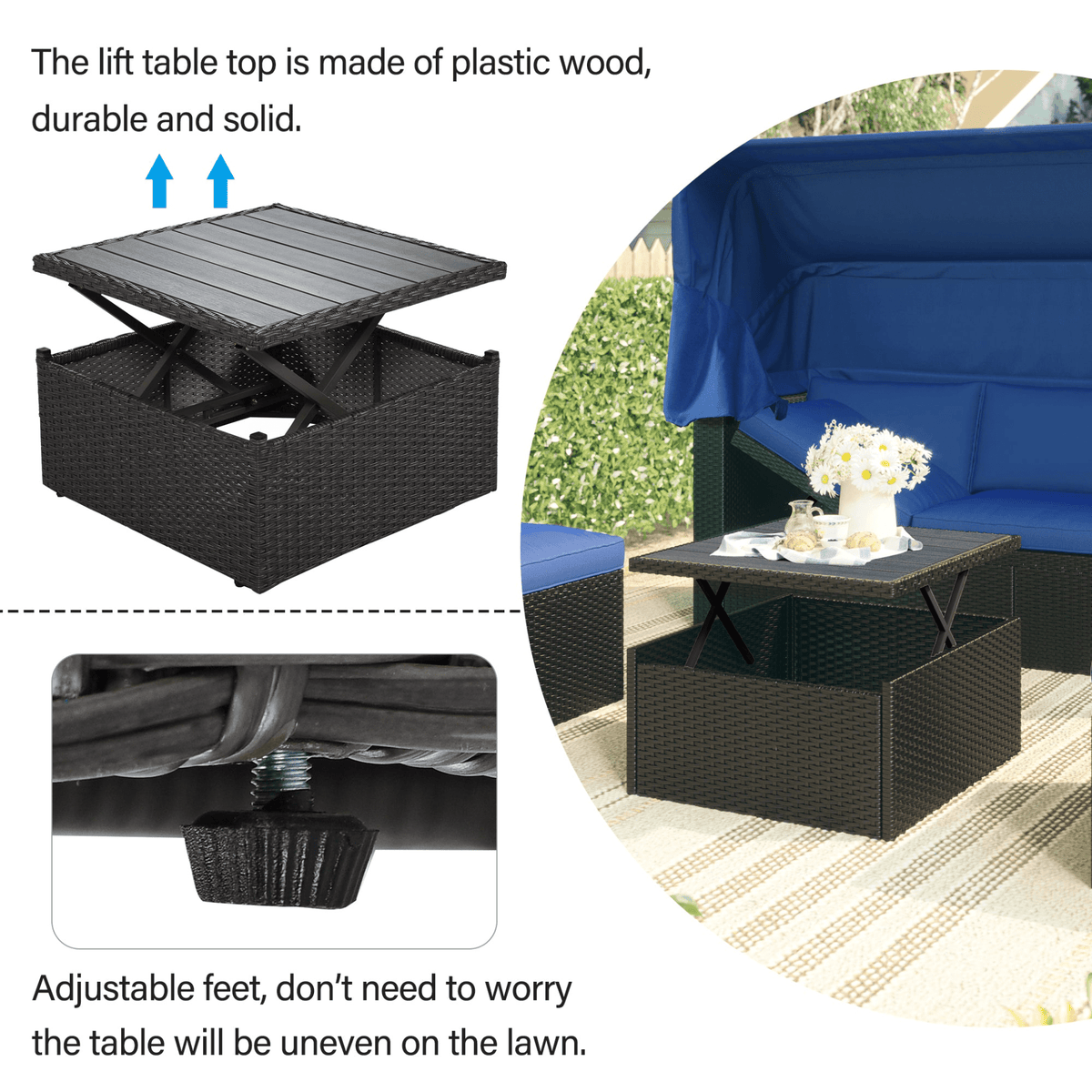 Outdoor Patio Rectangle Daybed with Retractable Canopy Wicker Sectional Seating - Mervyns