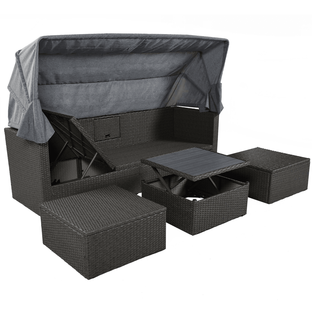 Outdoor Patio Rectangle Daybed with Retractable Canopy Wicker Sectional Seating - Mervyns