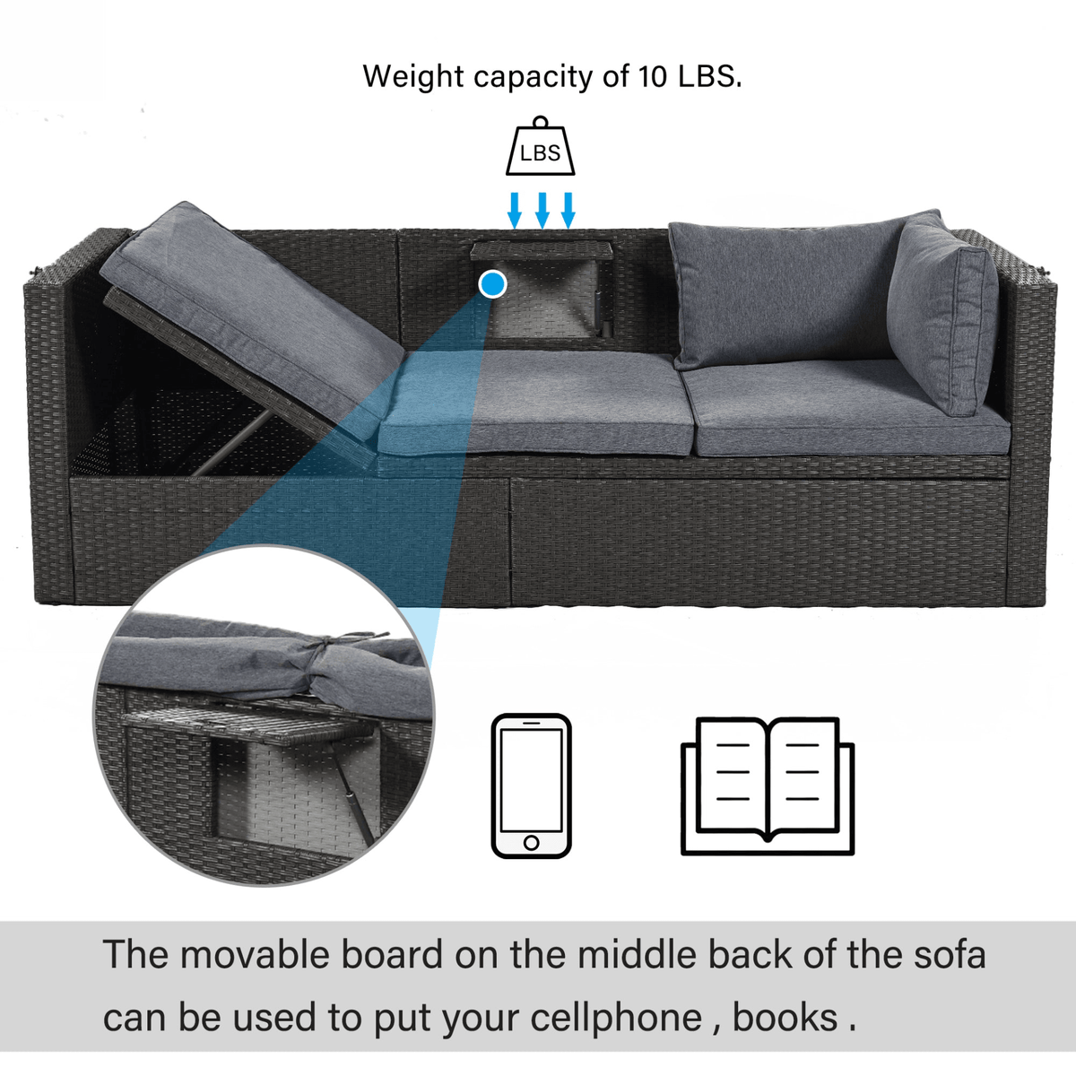 Outdoor Patio Rectangle Daybed with Retractable Canopy Wicker Sectional Seating - Mervyns
