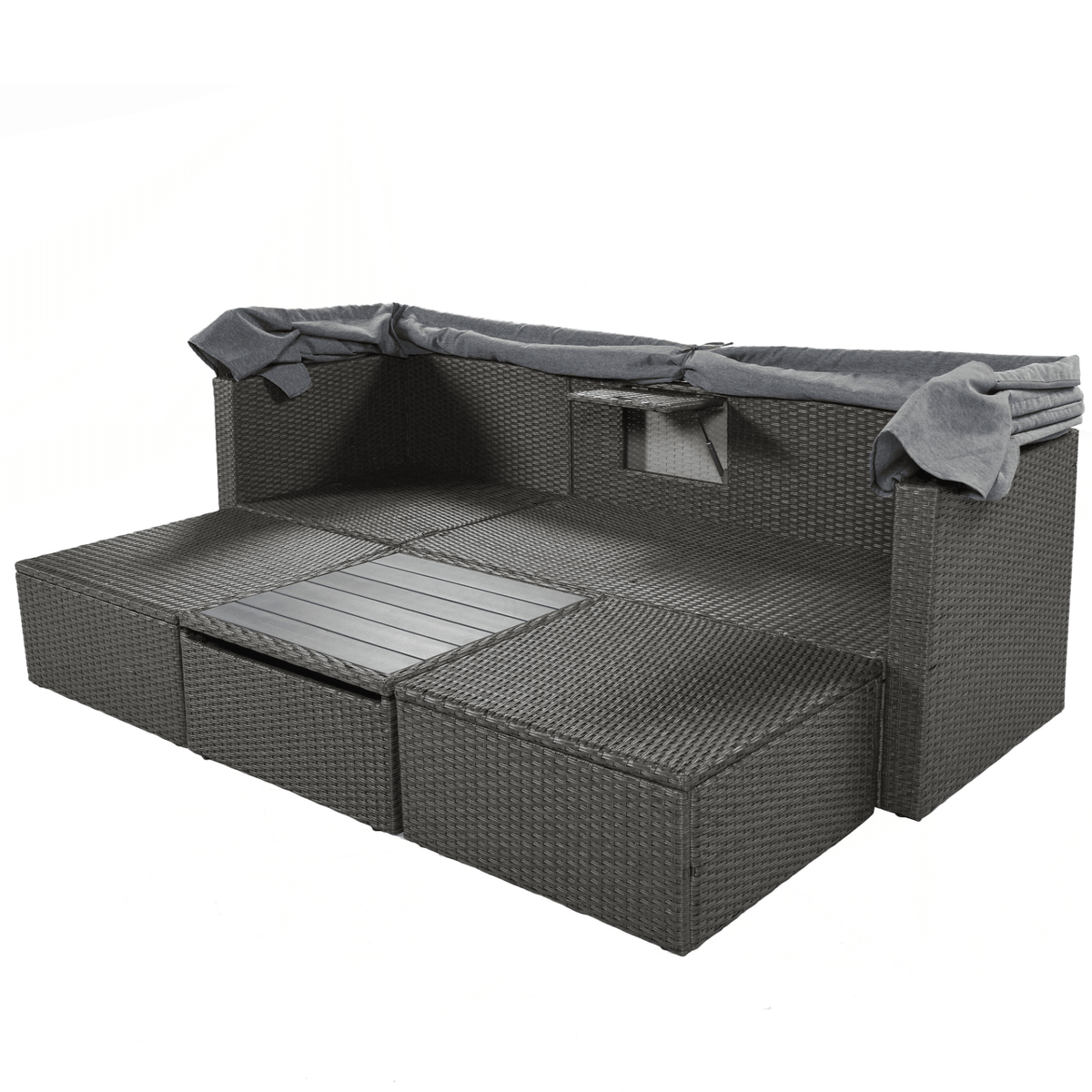 Outdoor Patio Rectangle Daybed with Retractable Canopy Wicker Sectional Seating - Mervyns