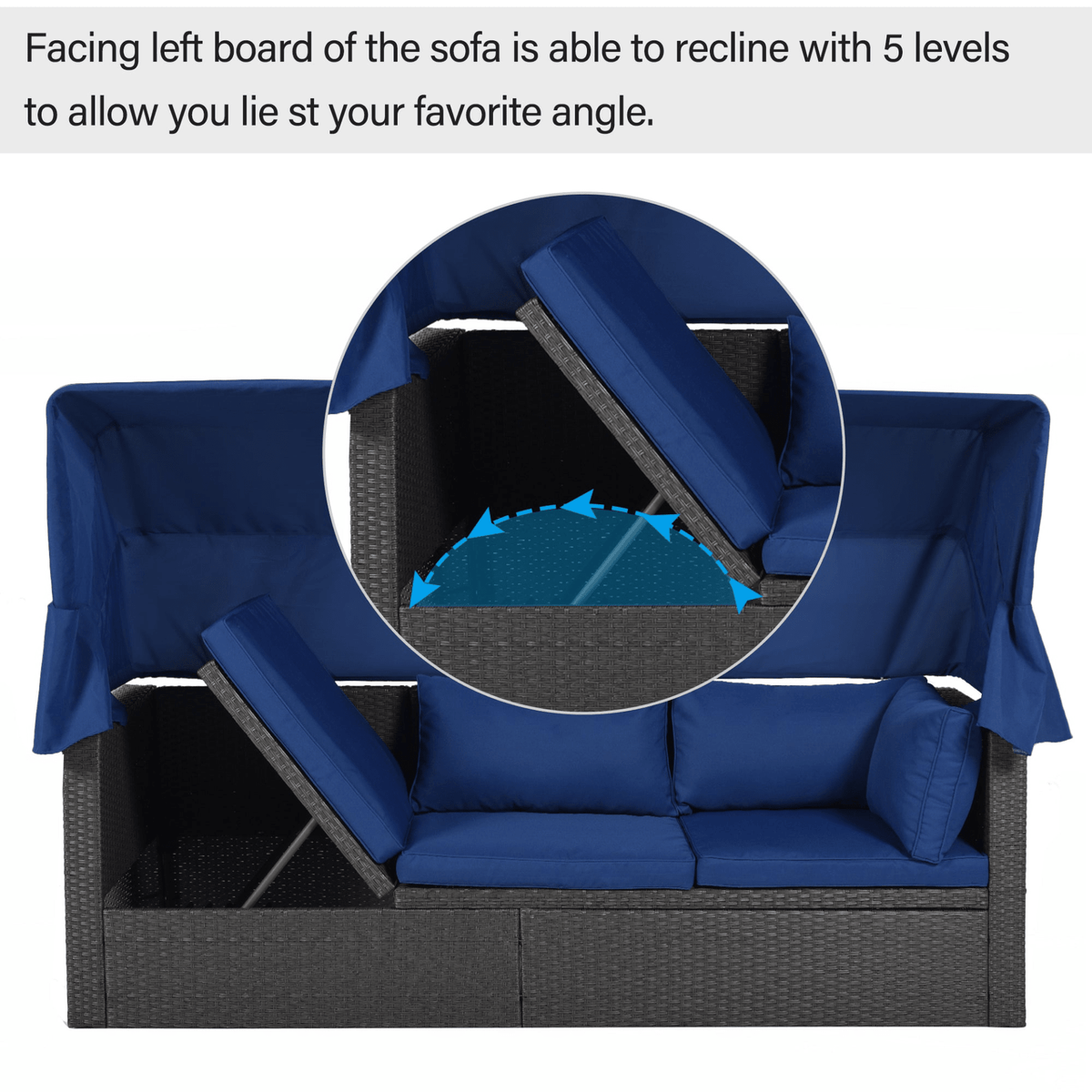 Outdoor Patio Rectangle Daybed with Retractable Canopy Wicker Sectional Seating - Mervyns