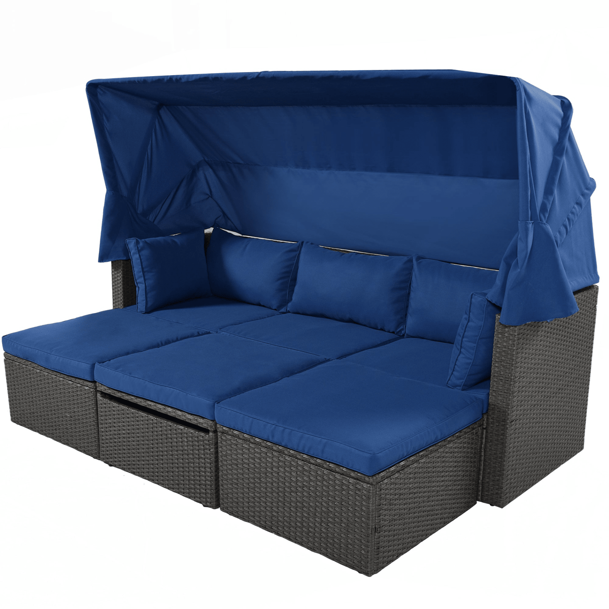 Outdoor Patio Rectangle Daybed with Retractable Canopy Wicker Sectional Seating - Mervyns