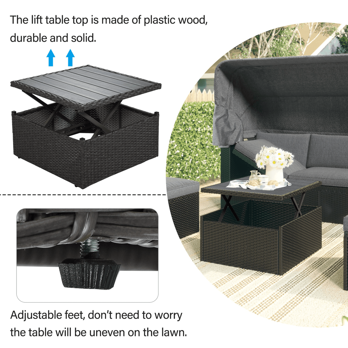 Outdoor Patio Rectangle Daybed with Retractable Canopy Wicker Sectional Seating - Mervyns