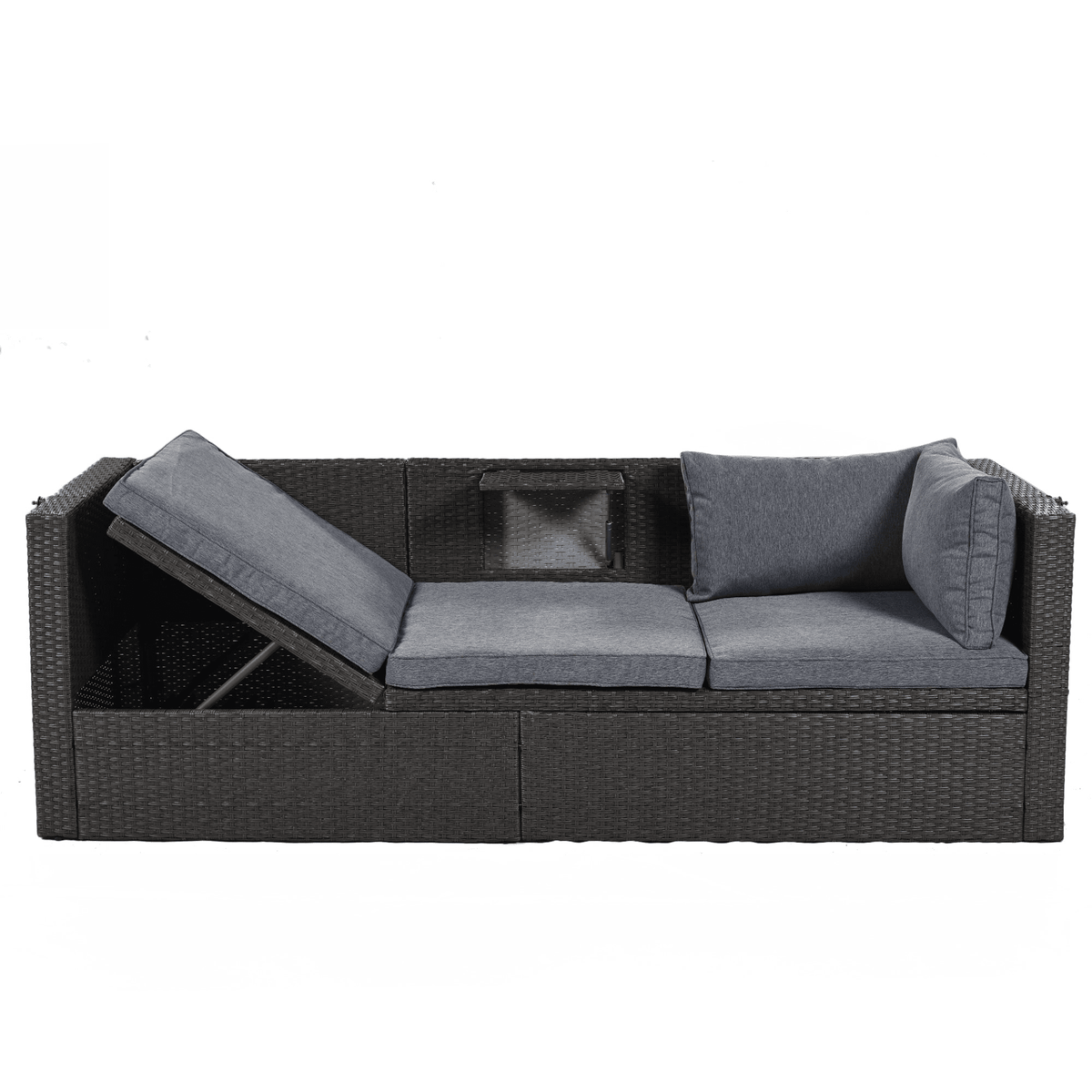 Outdoor Patio Rectangle Daybed with Retractable Canopy Wicker Sectional Seating - Mervyns