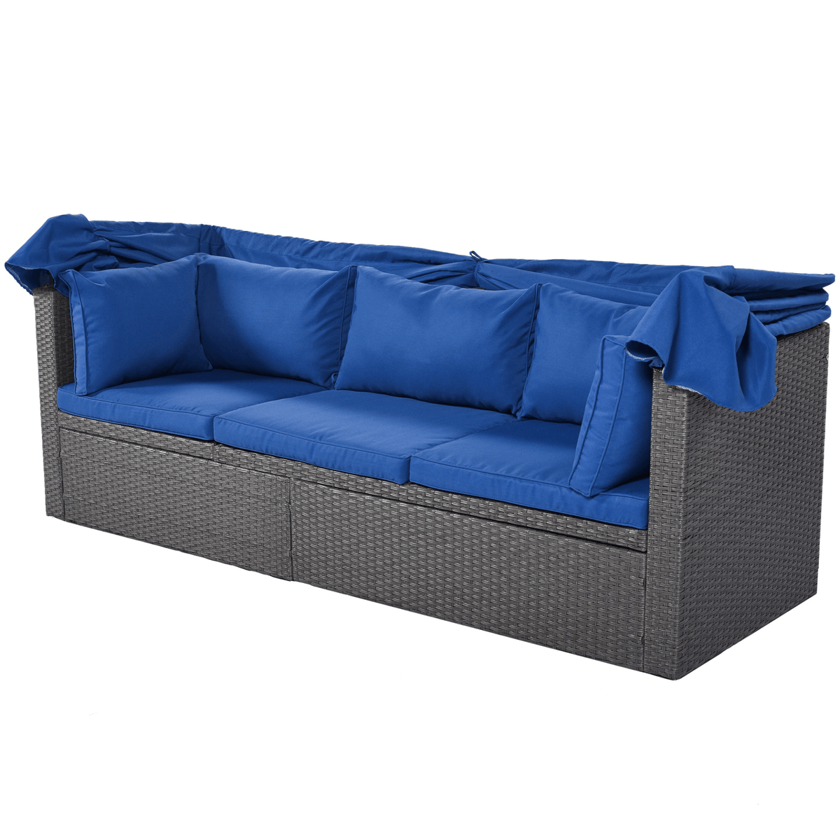 Outdoor Patio Rectangle Daybed with Retractable Canopy Wicker Sectional Seating - Mervyns