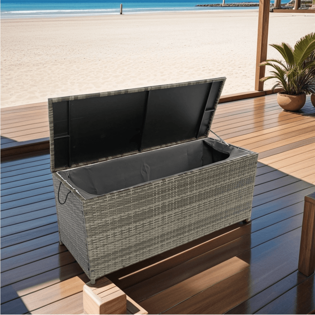 Outdoor Storage Box, 113 Gallon Wicker Patio Deck Boxes with Lid, Outdoor Cushion Storage for Kids Toys, Pillows, Towel Grey Wicker - Mervyns