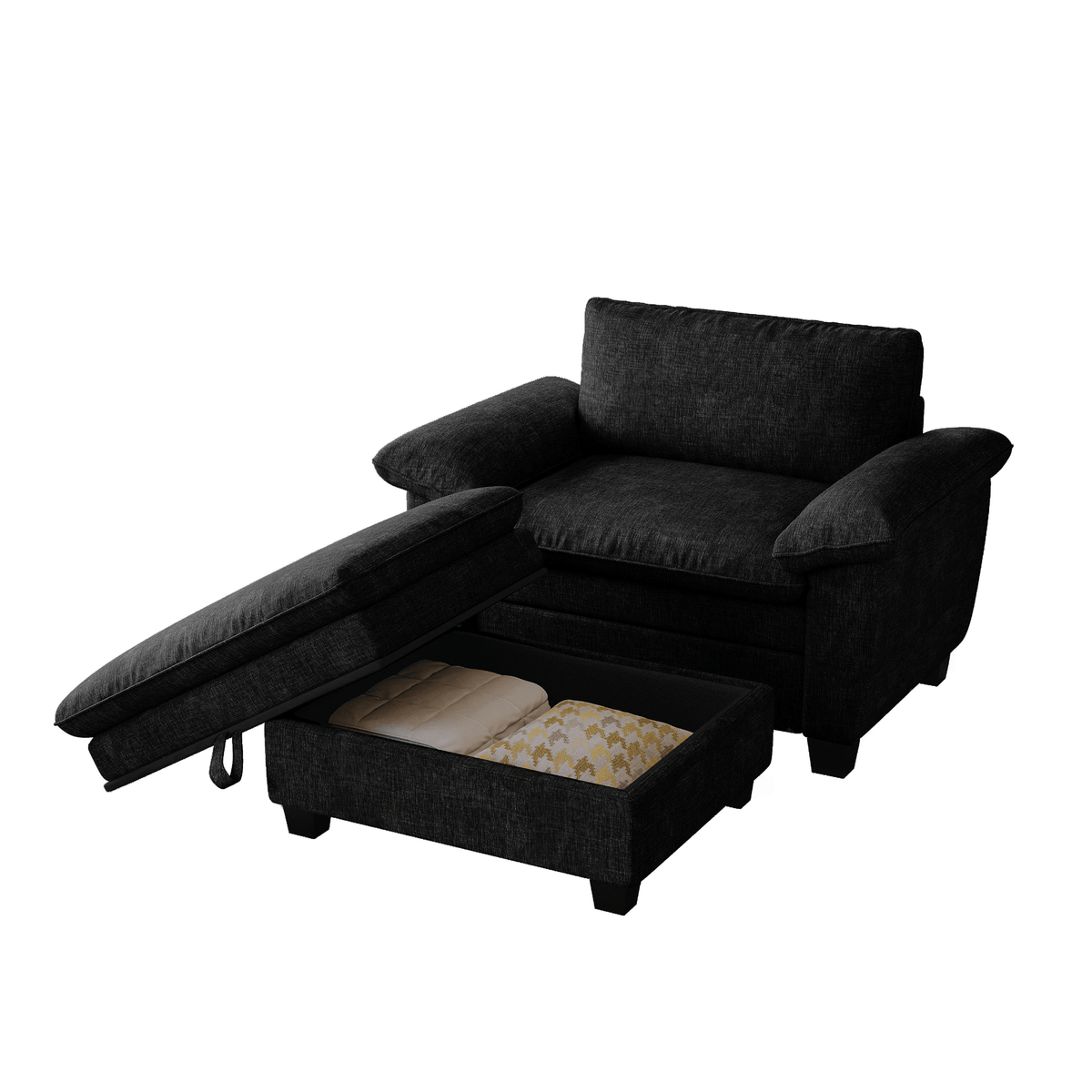 Oversize Chaise Lounge Chair with Ottoman and Storage Upholstered Soft Chenille - Mervyns
