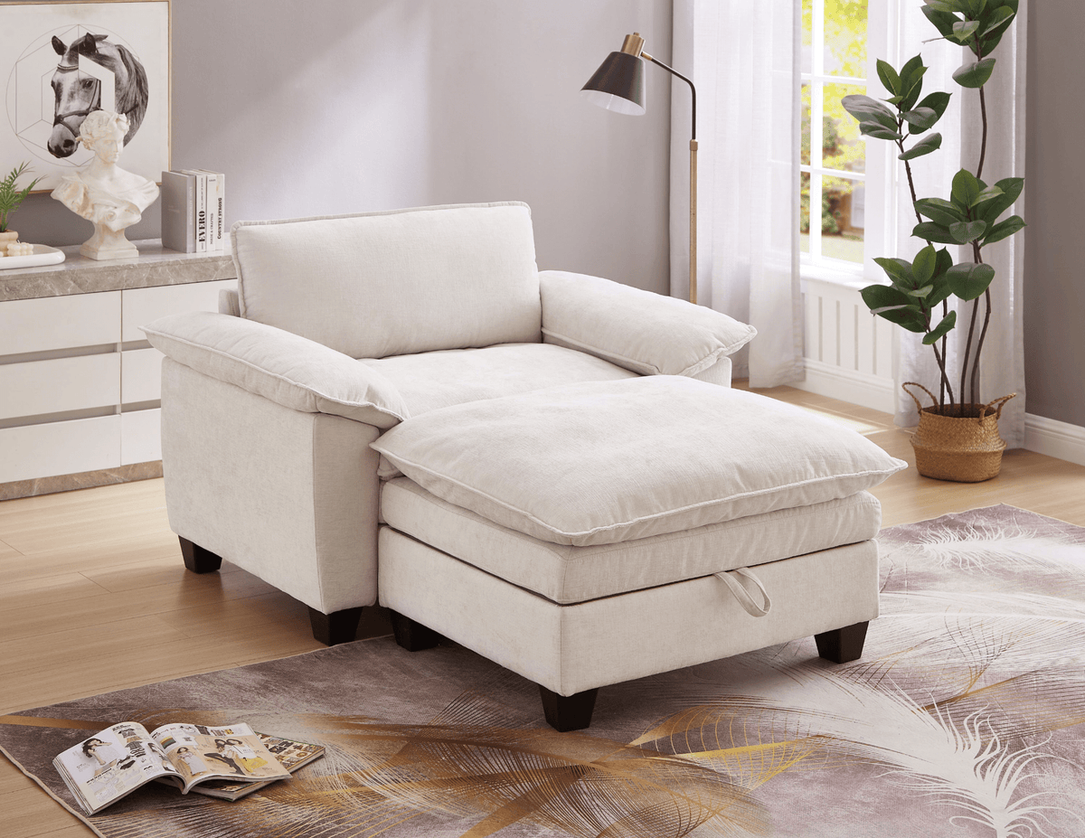 Oversize Chaise Lounge Chair with Ottoman and Storage Upholstered Soft Chenille - Mervyns