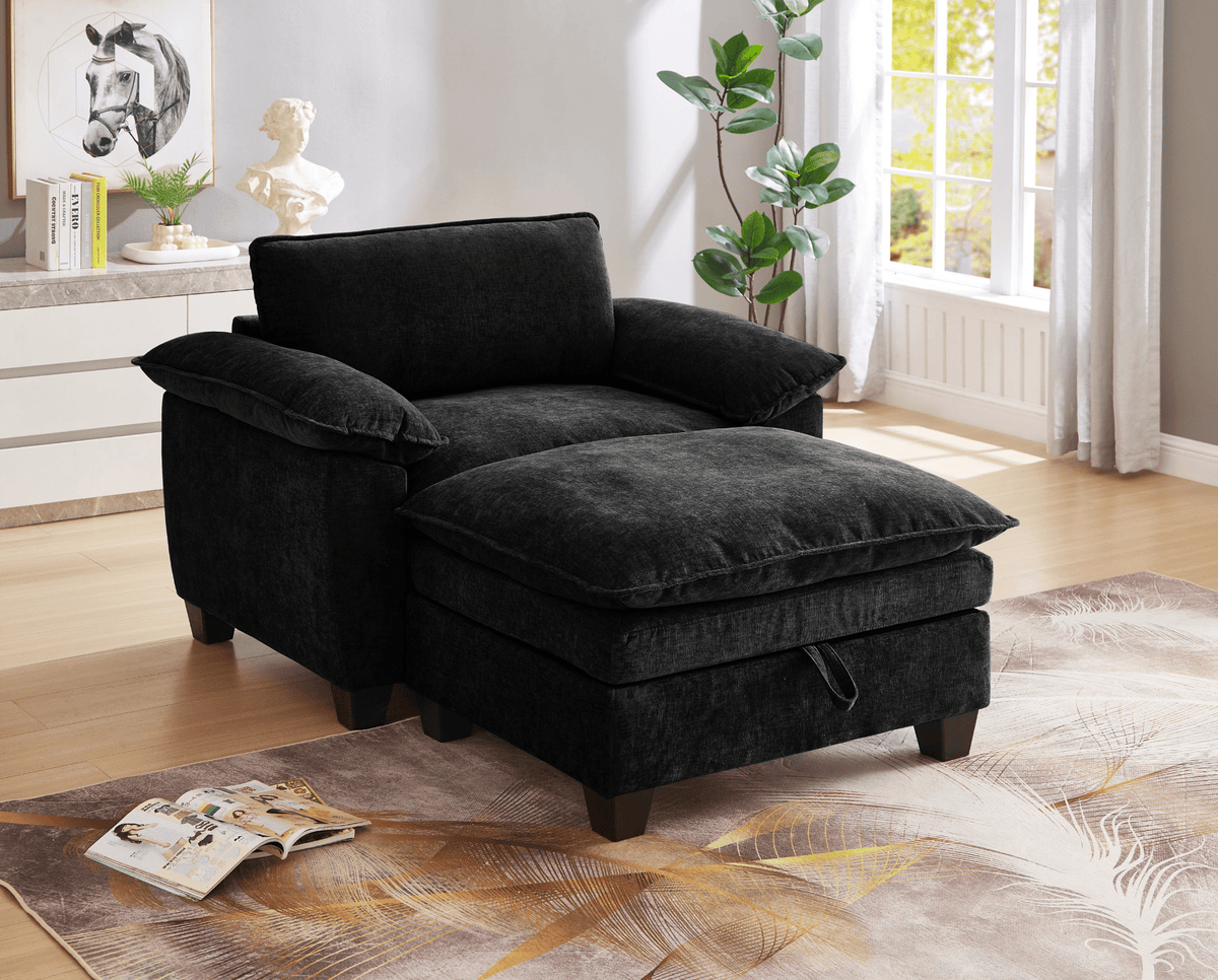 Oversize Chaise Lounge Chair with Ottoman and Storage Upholstered Soft Chenille - Mervyns