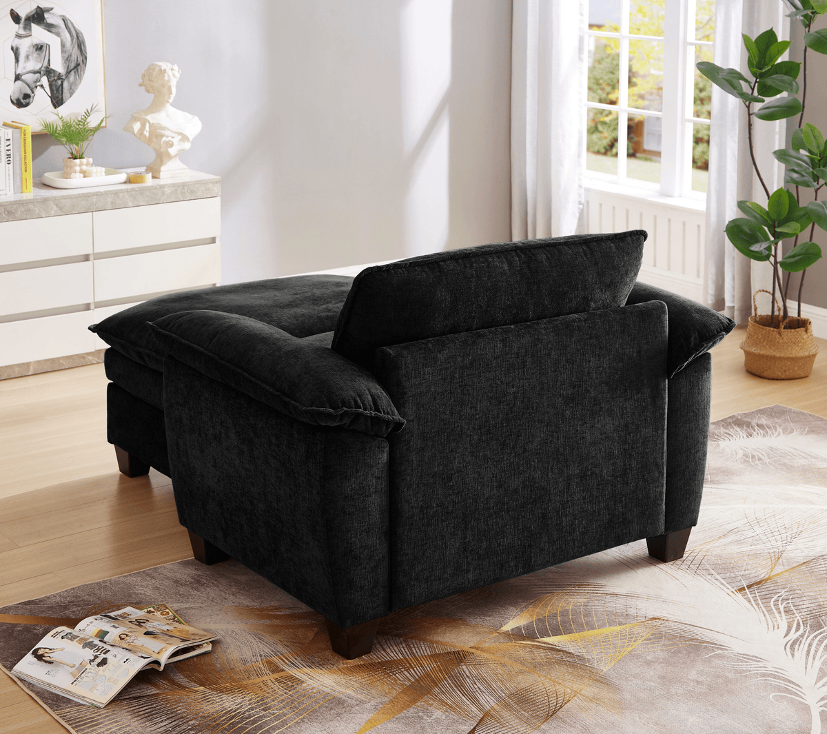 Oversize Chaise Lounge Chair with Ottoman and Storage Upholstered Soft Chenille - Mervyns