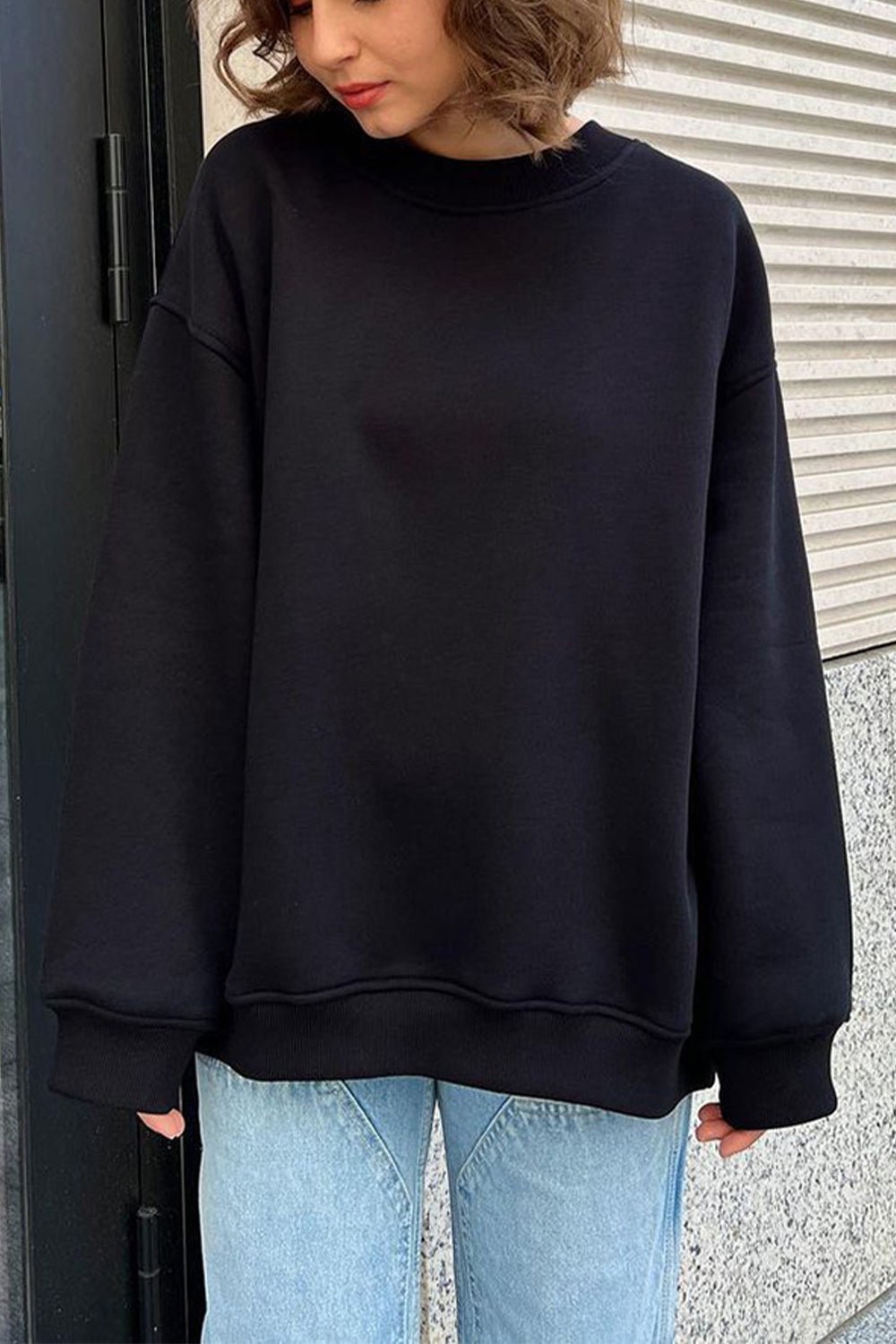 Oversize Round Neck Dropped Shoulder Sweatshirt - Mervyns