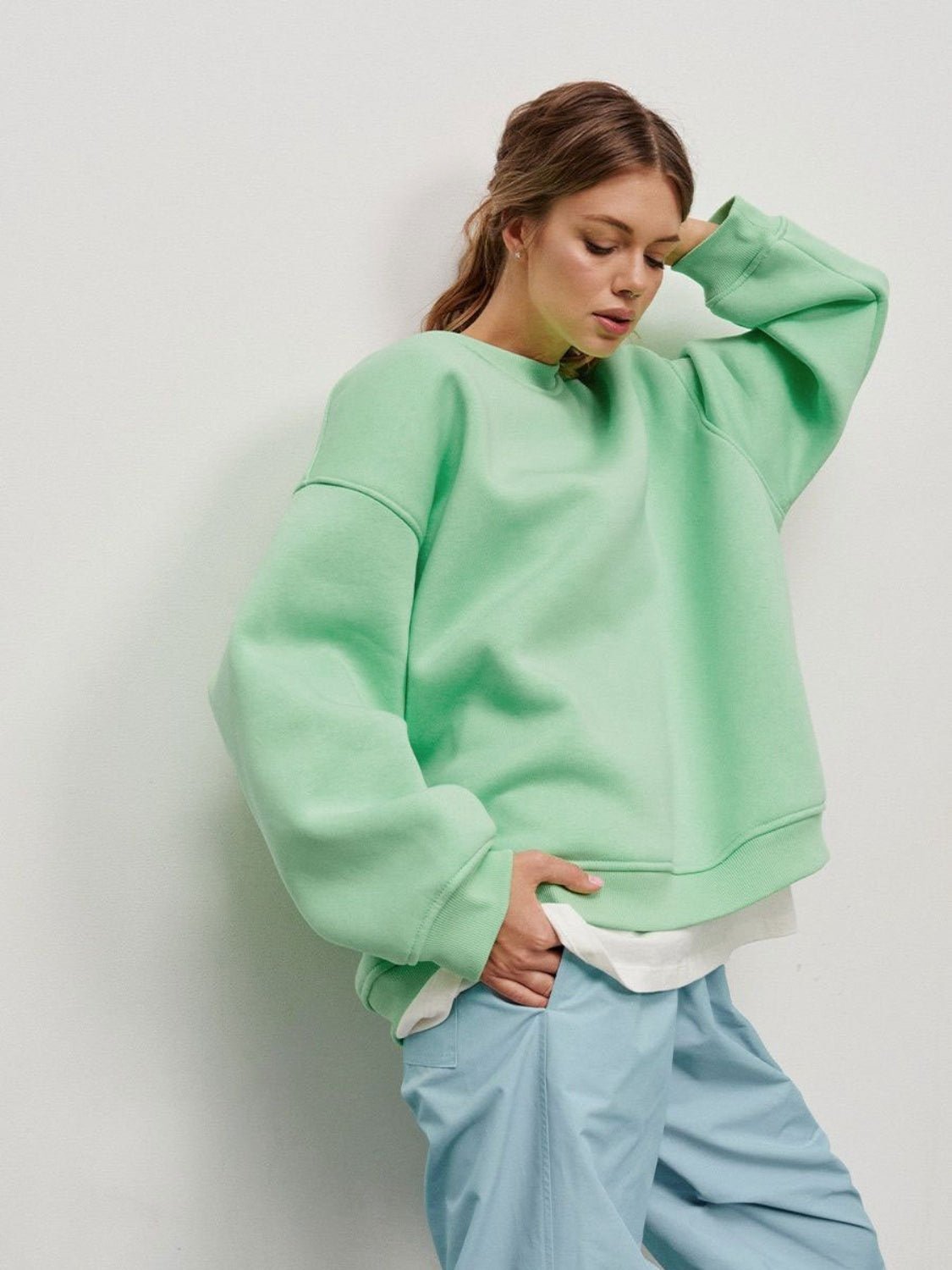 Oversize Round Neck Dropped Shoulder Sweatshirt - Mervyns