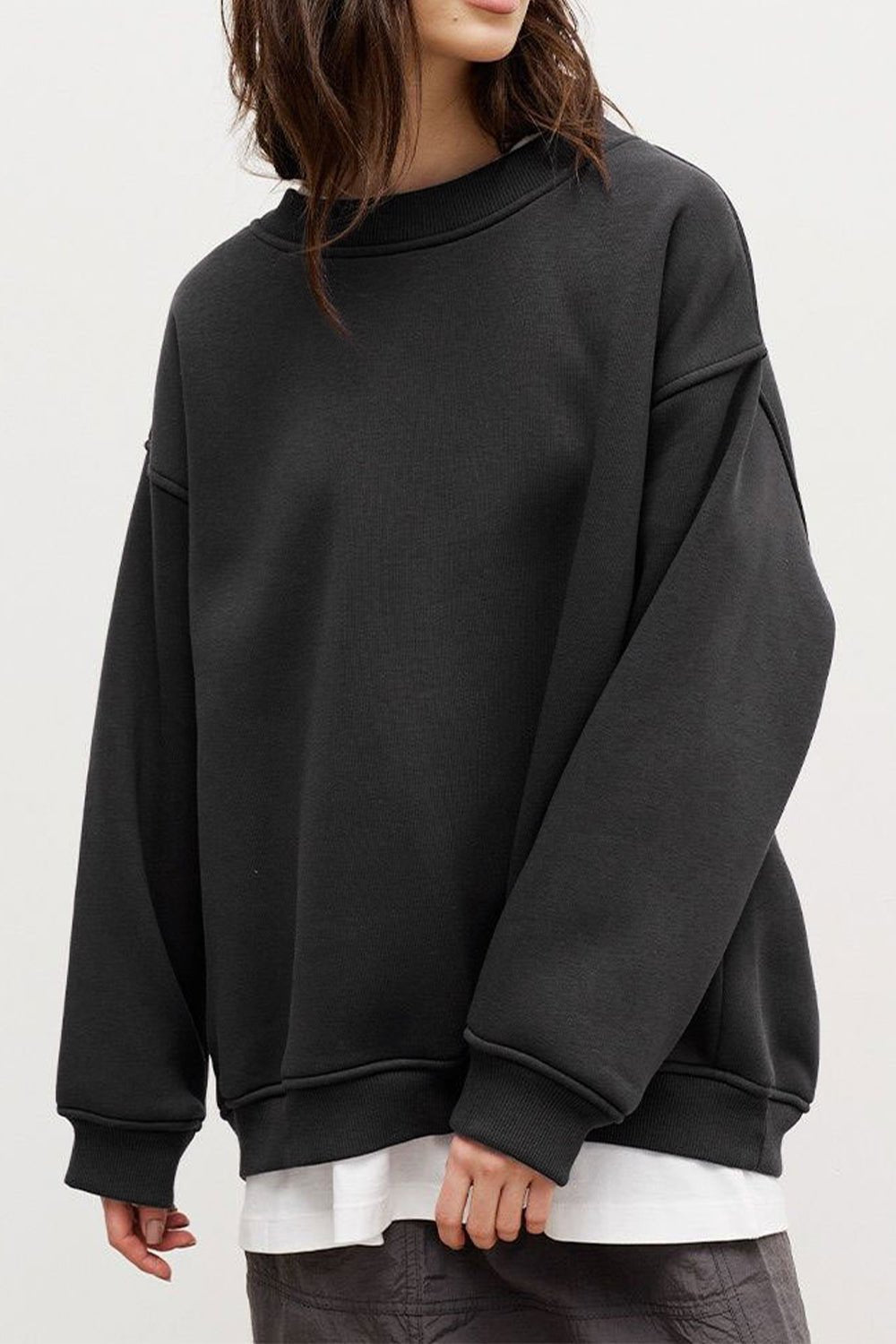 Oversize Round Neck Dropped Shoulder Sweatshirt - Mervyns