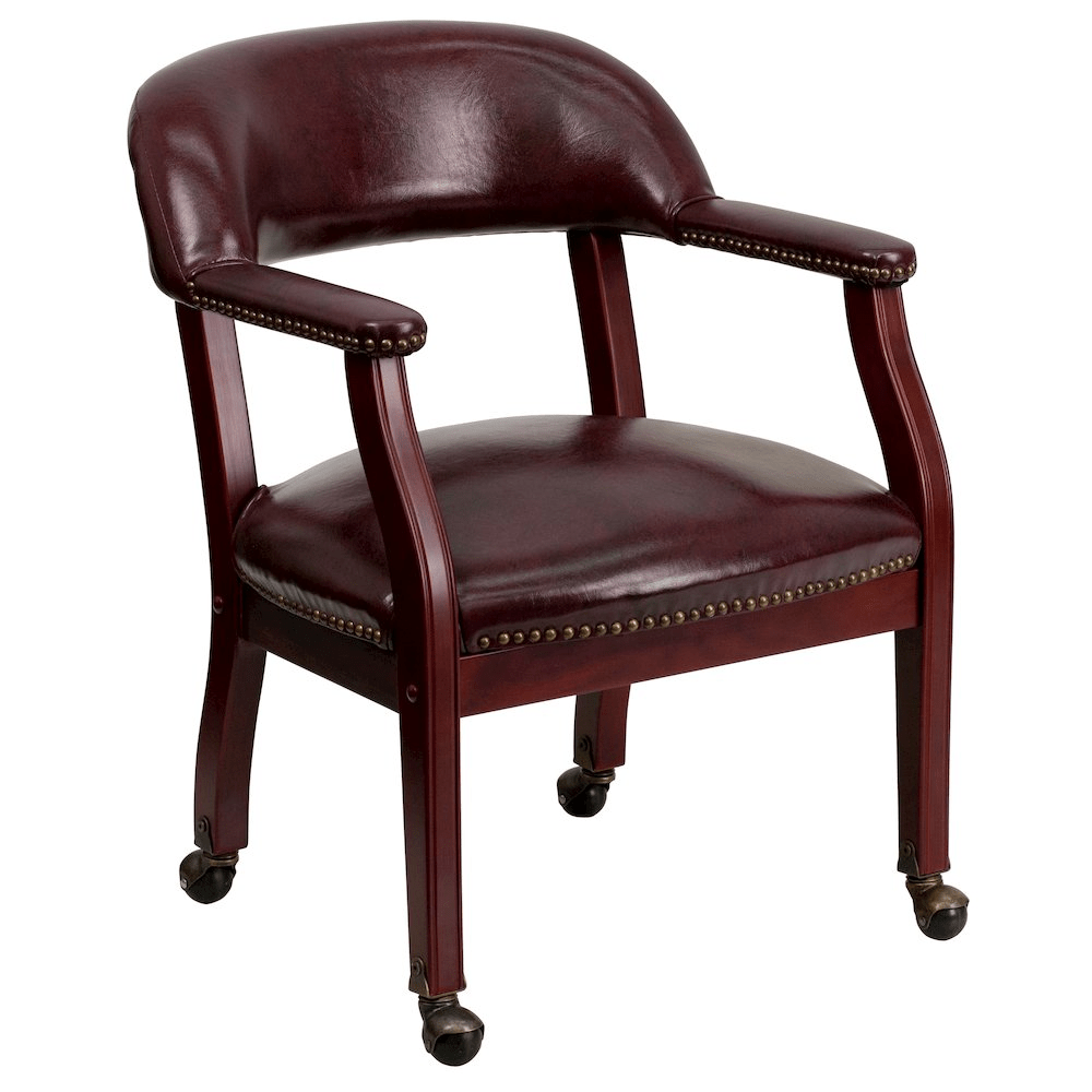 Oxblood Vinyl Luxurious Conference Chair with Accent Nail Trim and Casters - Mervyns
