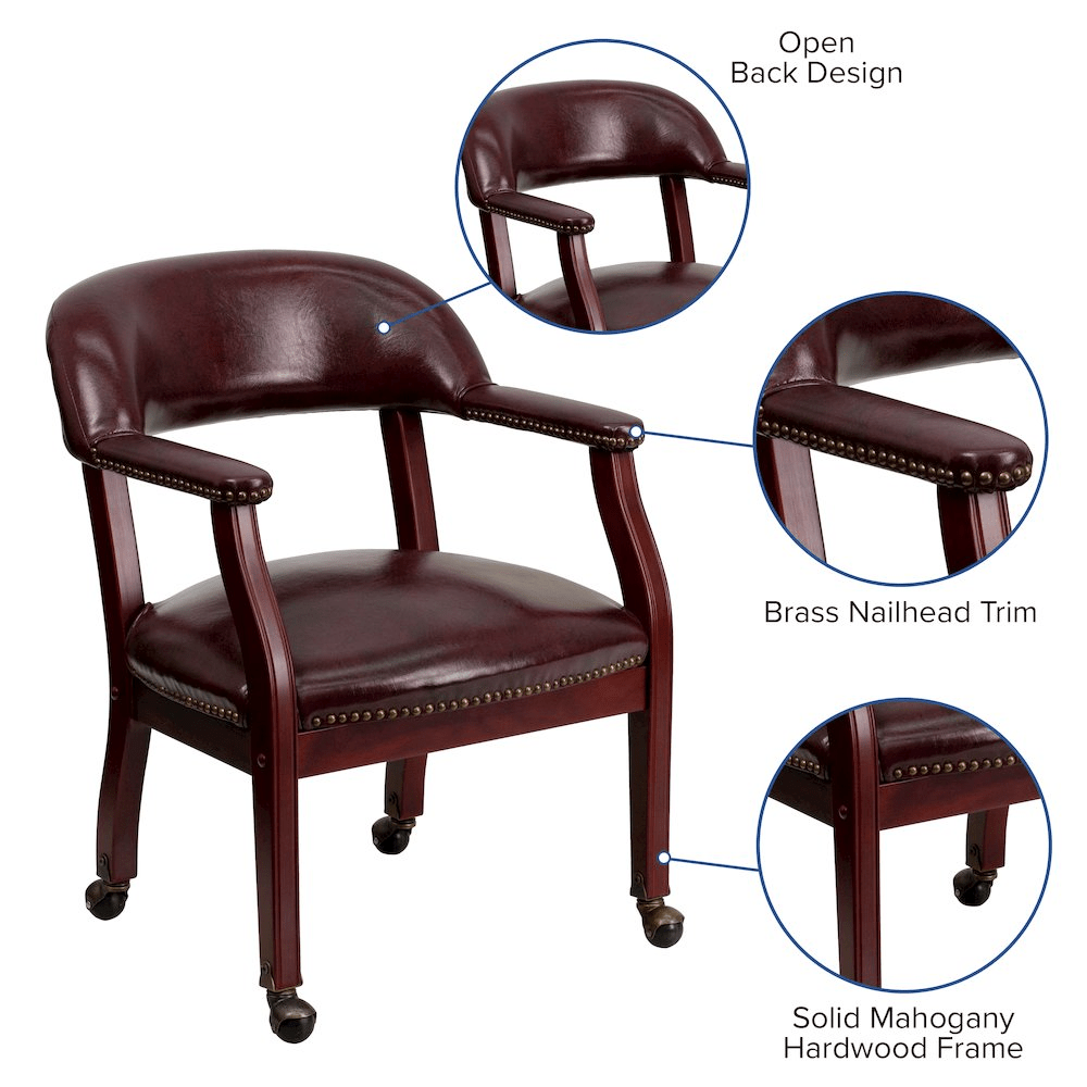 Oxblood Vinyl Luxurious Conference Chair with Accent Nail Trim and Casters - Mervyns