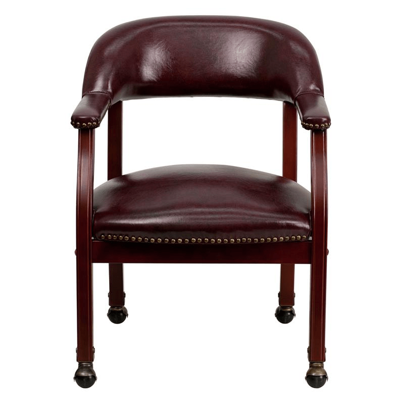 Oxblood Vinyl Luxurious Conference Chair with Accent Nail Trim and Casters - Mervyns