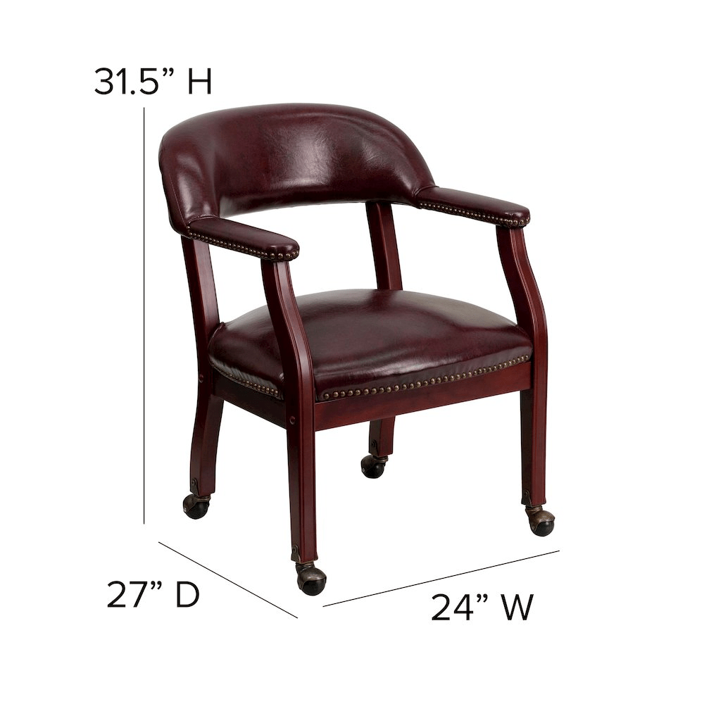 Oxblood Vinyl Luxurious Conference Chair with Accent Nail Trim and Casters - Mervyns