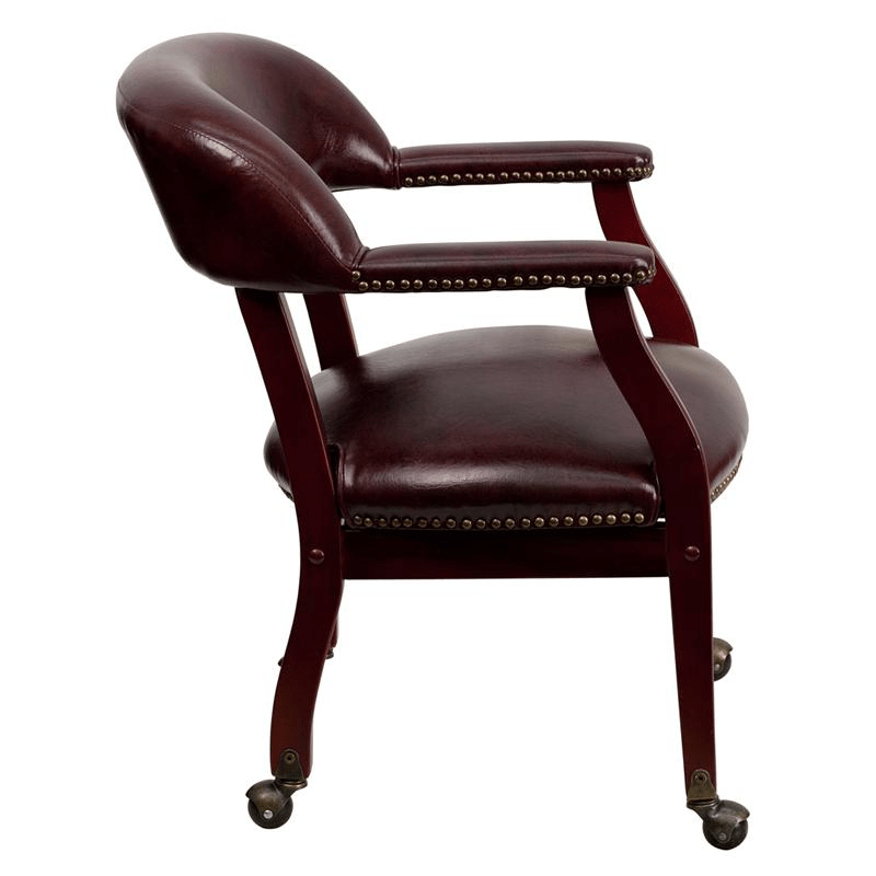 Oxblood Vinyl Luxurious Conference Chair with Accent Nail Trim and Casters - Mervyns