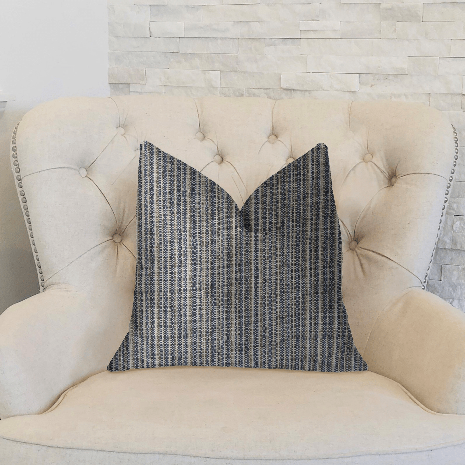 Parallel Lanes Blue, Beige and Brown Luxury Throw Pillow - Mervyns