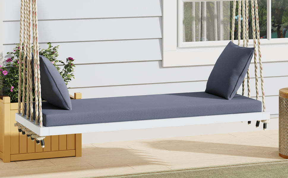 Patio Wooden Swing Chair Hanging Porch Swing Bench with Cushion & Pillows - Mervyns