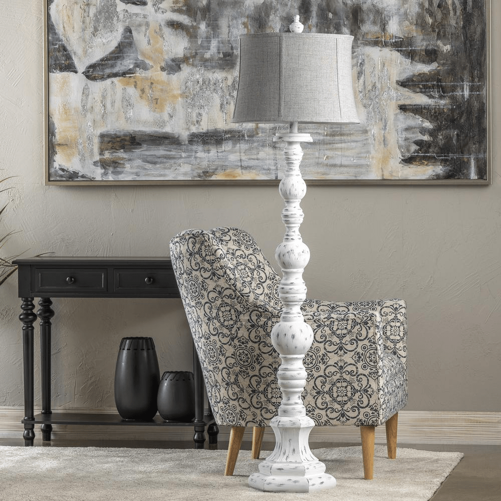 Penelope Distressed White Resin 65 inch Farmhouse Floor Lamp - Mervyns