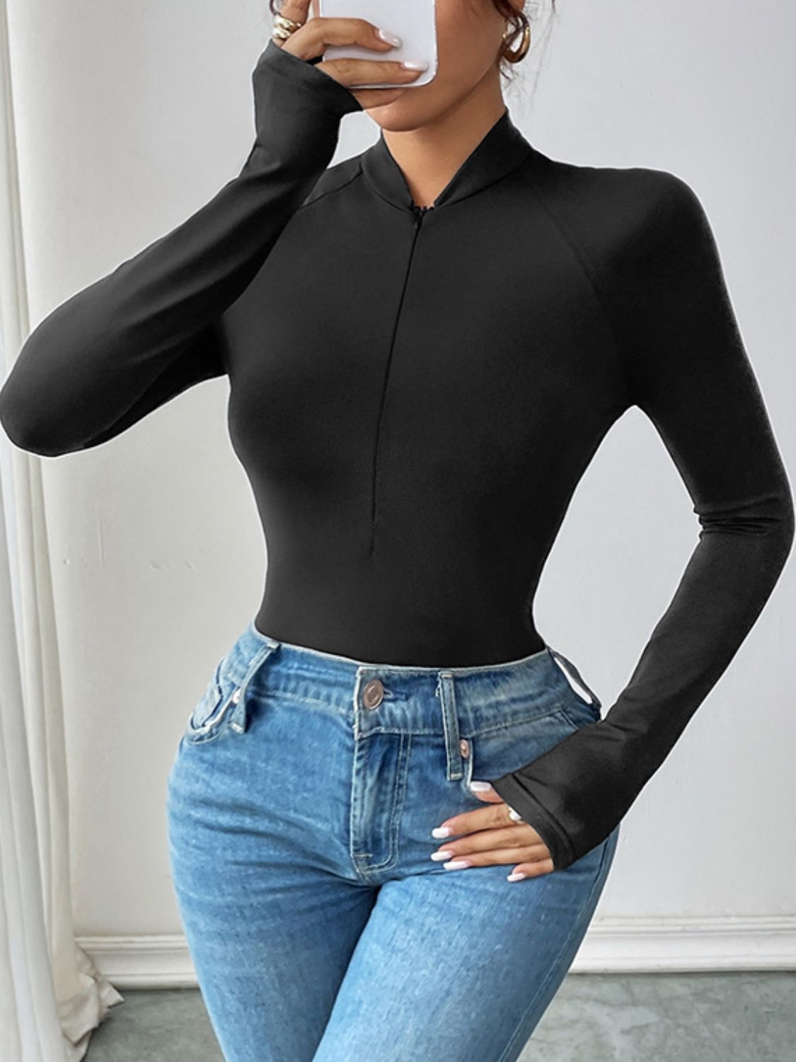 Perfee Half Zip Long Sleeve Bodysuit - Mervyns