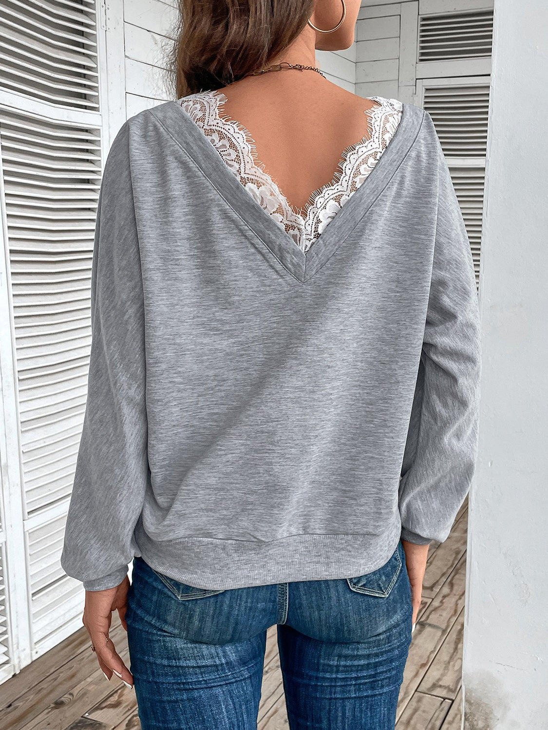 Perfee Lace Detail Long Sleeve Top - Mervyns