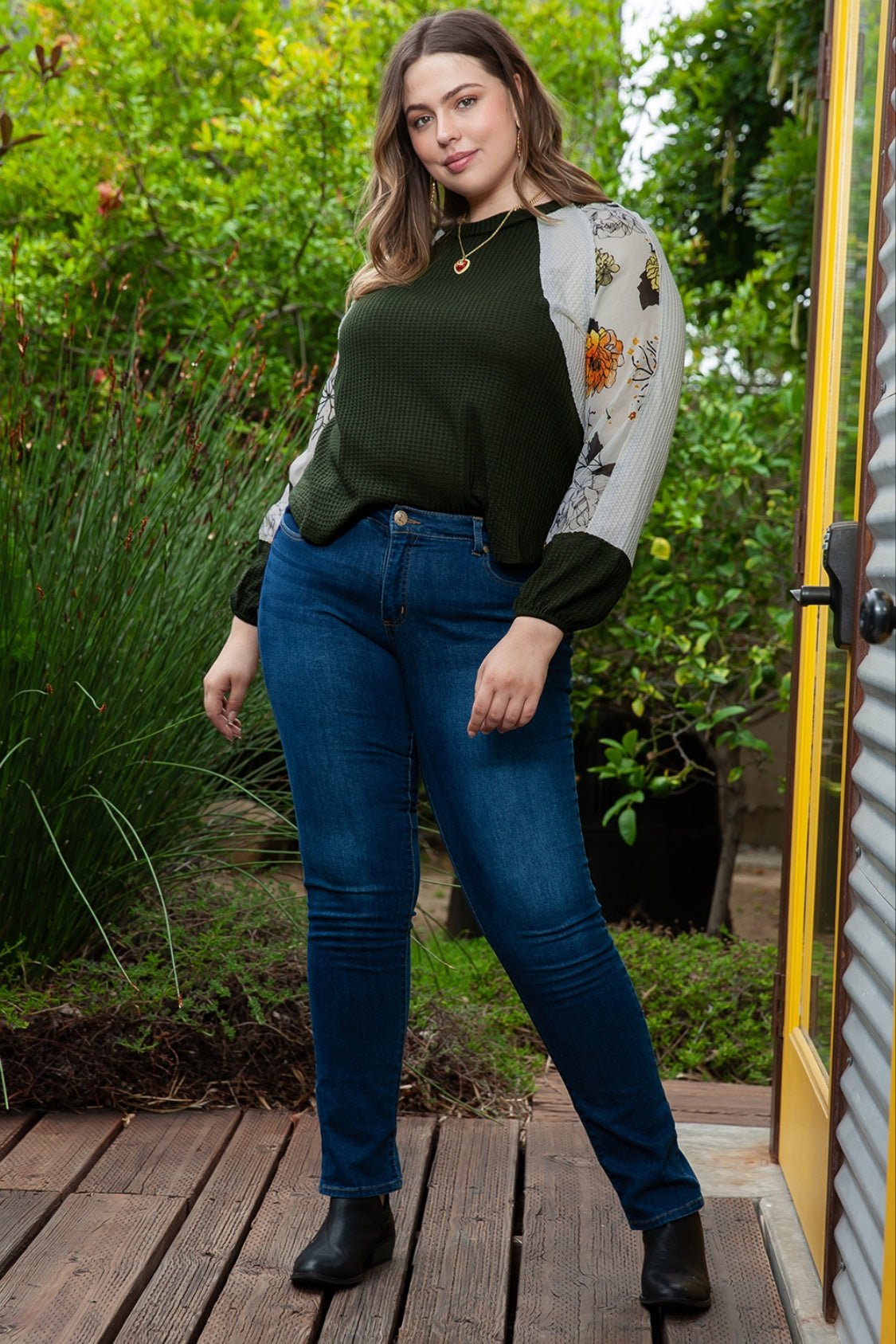 Plus Size Floral Waffle-Knit Round Neck Blouse - Mervyns