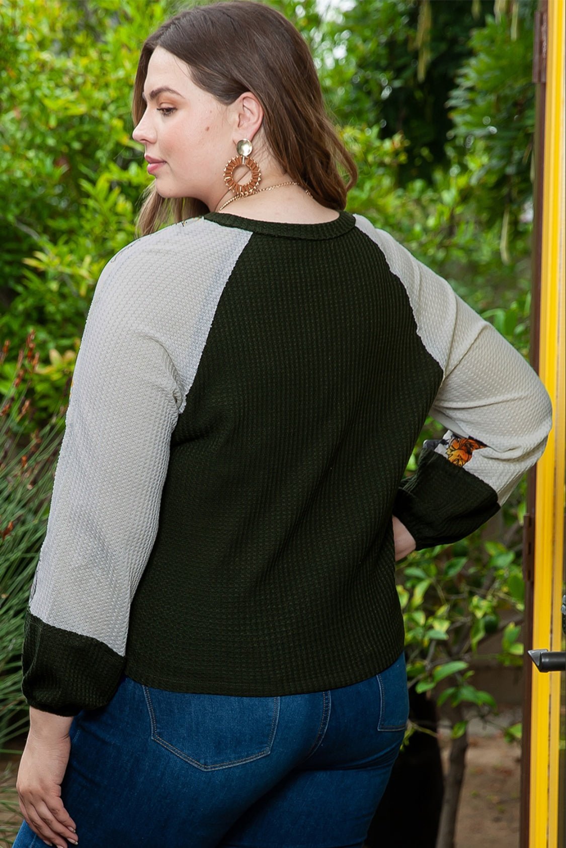 Plus Size Floral Waffle-Knit Round Neck Blouse - Mervyns