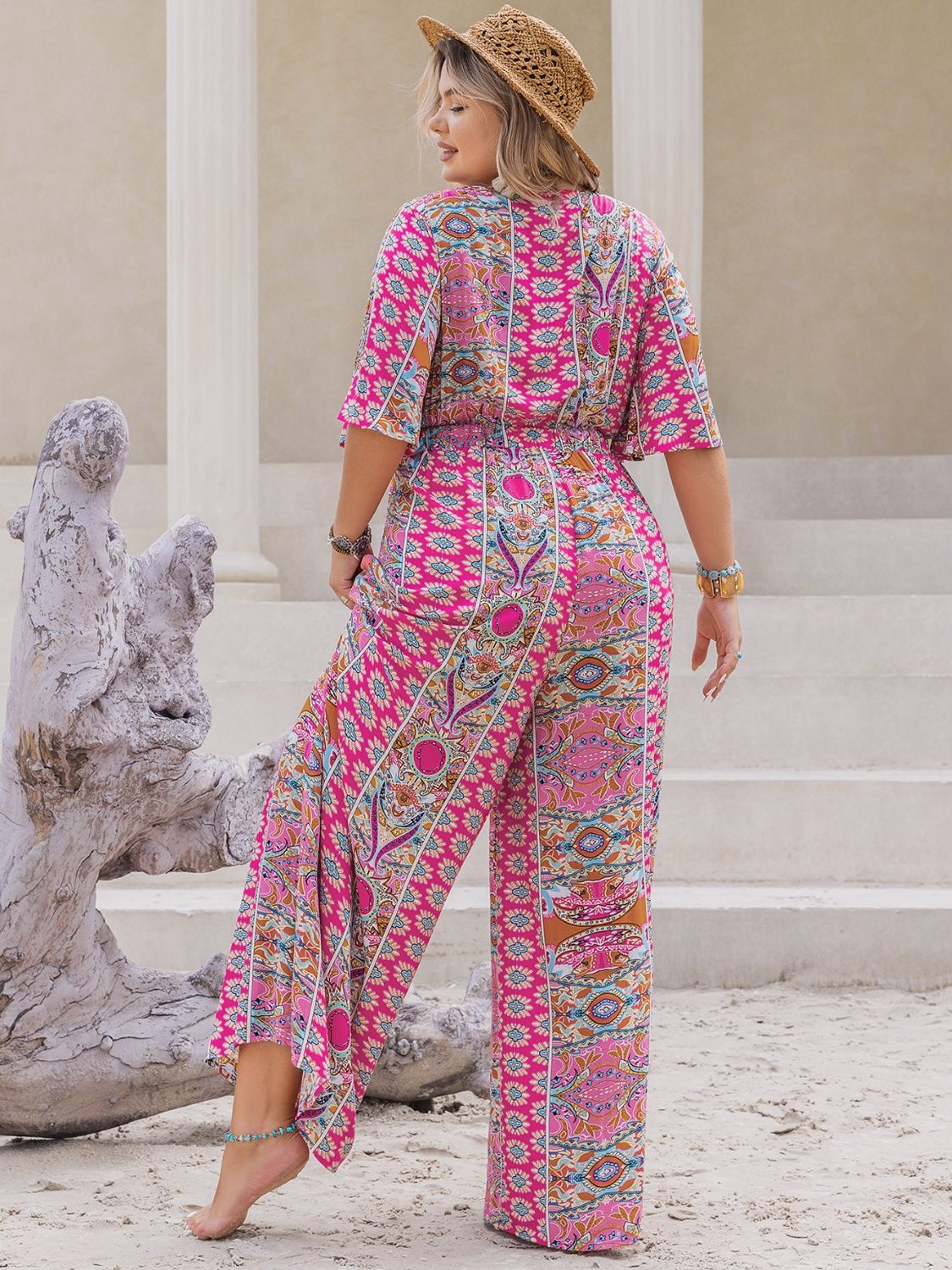 Plus Size Printed Half Sleeve Wide Leg Jumpsuit - Mervyns