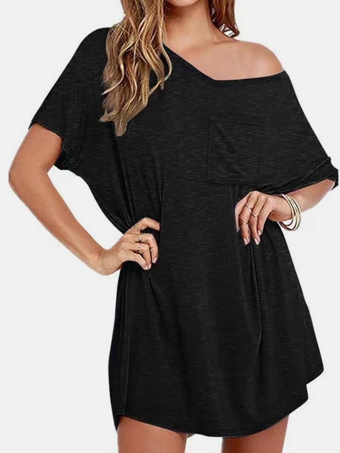 Pocketed V-Neck Short Sleeve Tee Dress - Mervyns