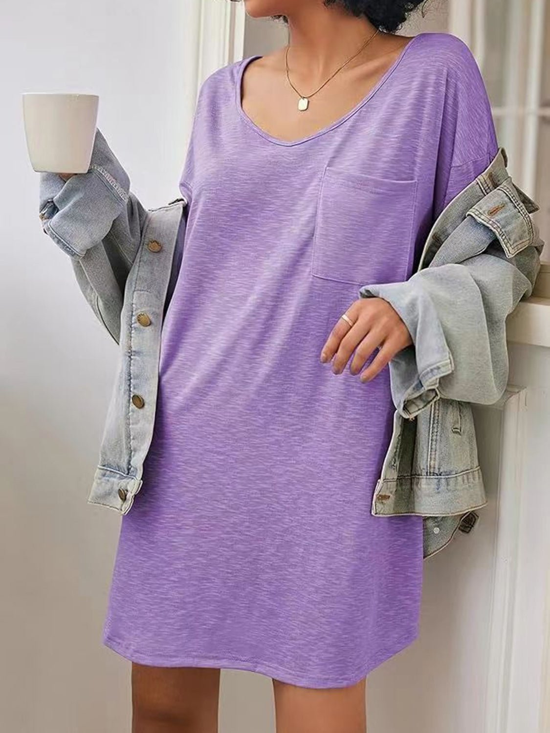 Pocketed V-Neck Short Sleeve Tee Dress - Mervyns