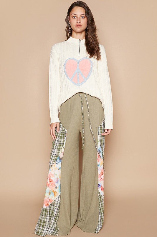 POL Cable-Knit Peace Patch Dropped Shoulder Sweater - Mervyns