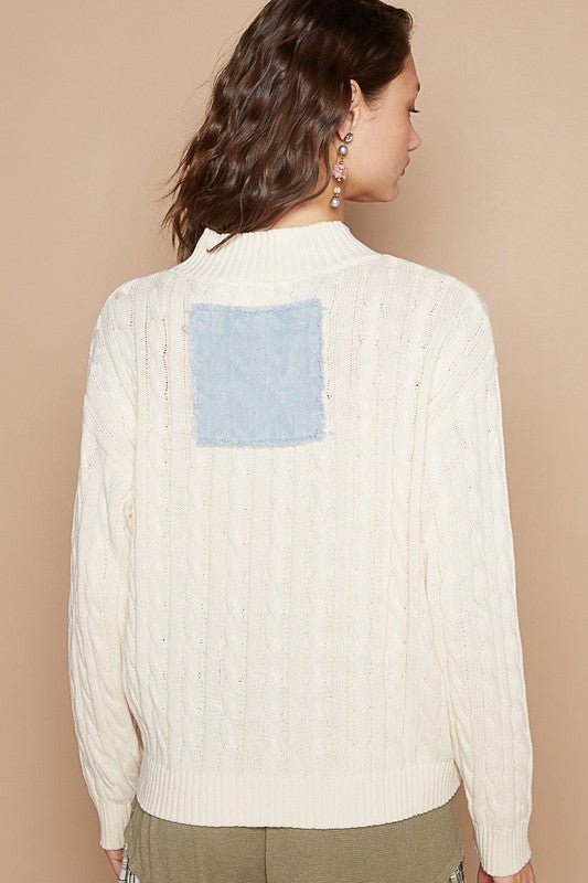 POL Cable-Knit Peace Patch Dropped Shoulder Sweater - Mervyns