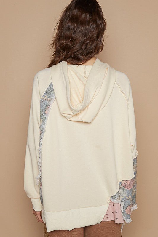 POL Floral Patchwork Distressed Drawstring Hoodie - Mervyns