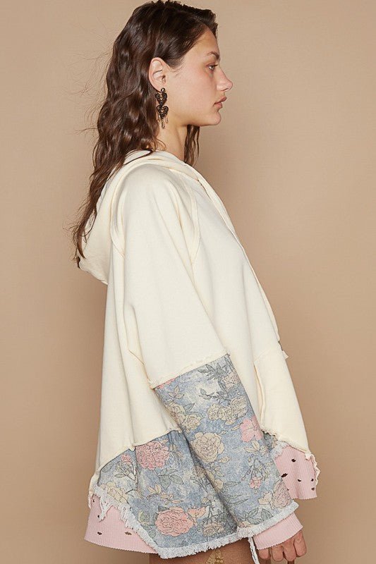 POL Floral Patchwork Distressed Drawstring Hoodie - Mervyns